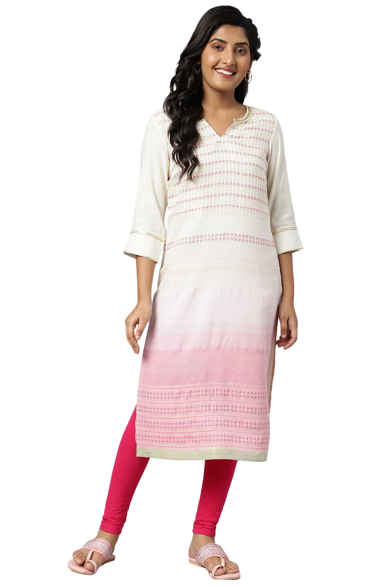 Aurelia Women Off White Dobby Floral Yarn Dyed Straight Kurta_22Aua13602P-702873_4Xl