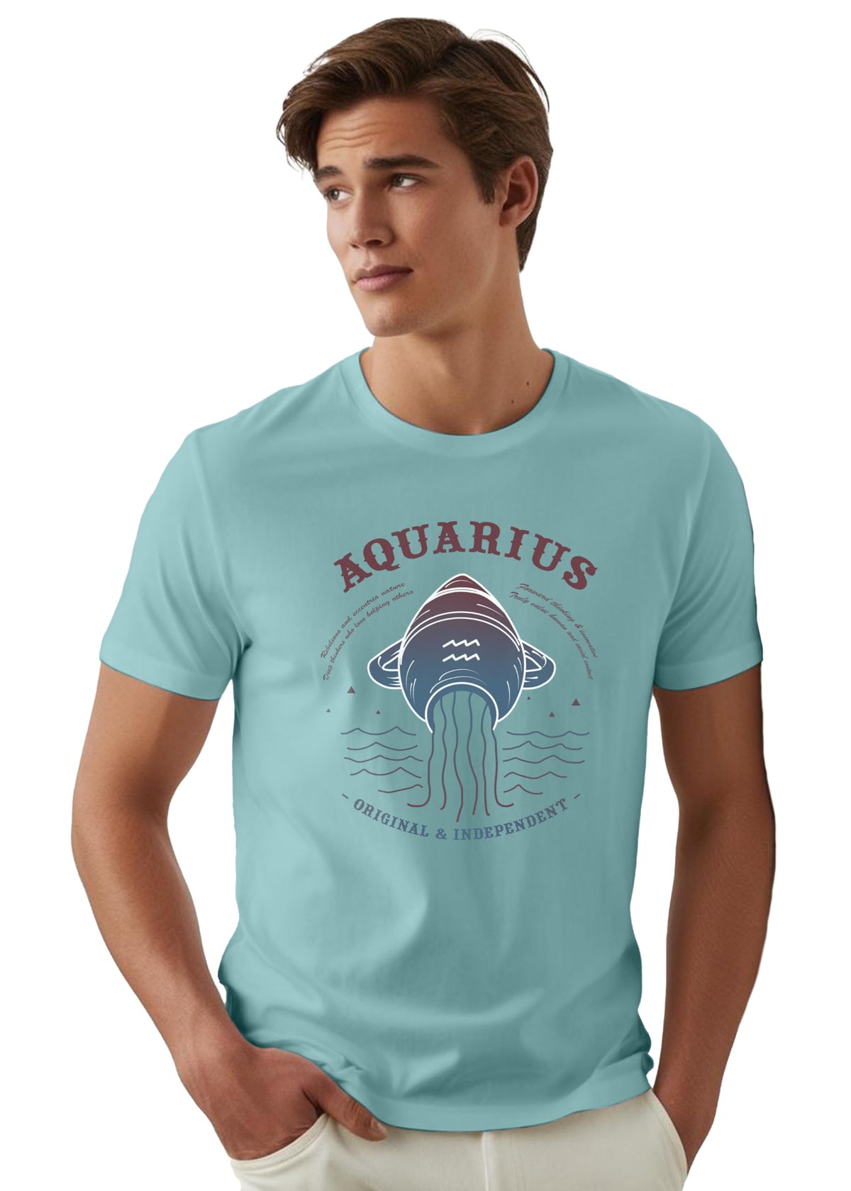 Peppyzone Mens Regular Fit T-Shirt (PZ-ZodiacAquarius6001_Sky Blue