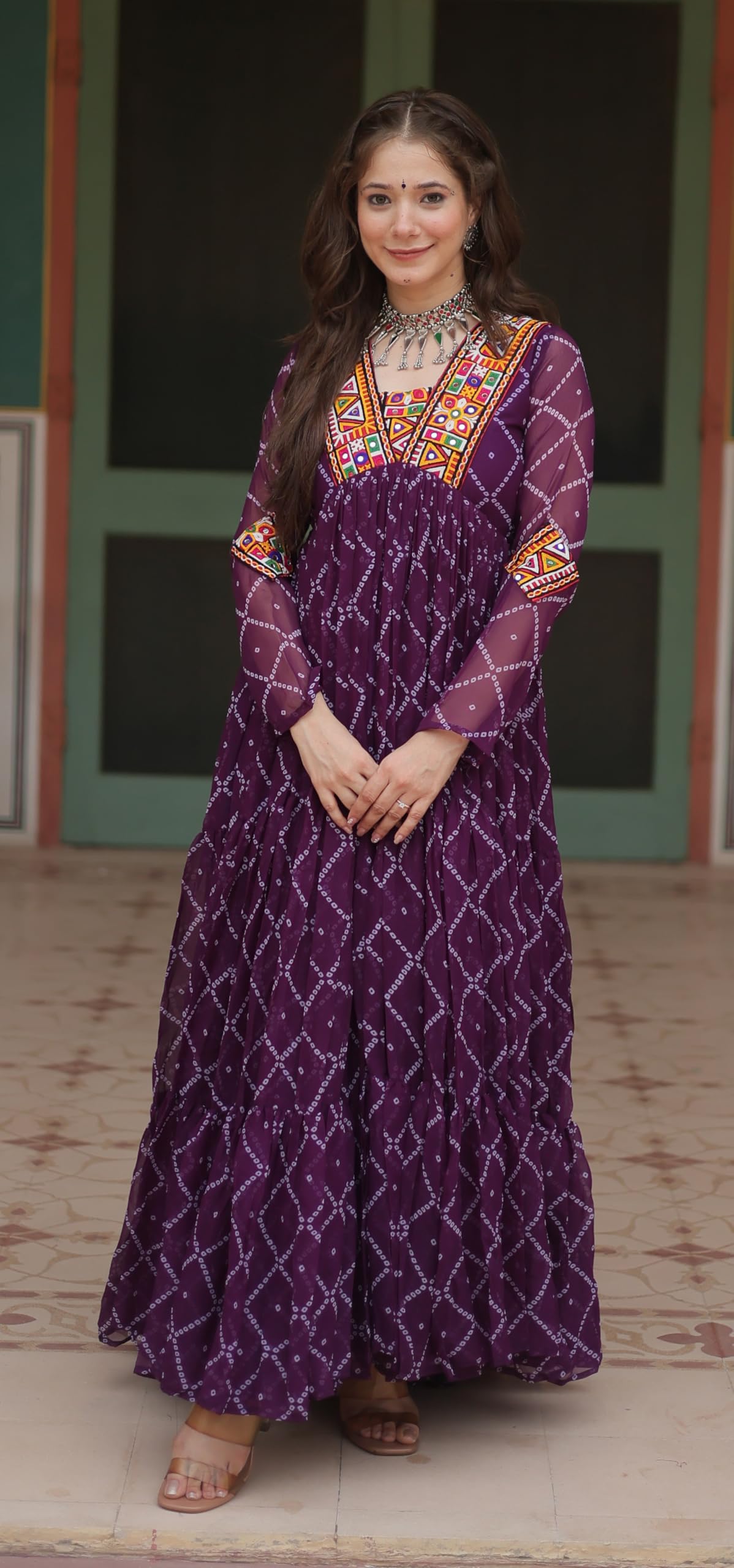 Wedani Faux Georgette Bandhani Print Work Anarkali Kurta Set for Women