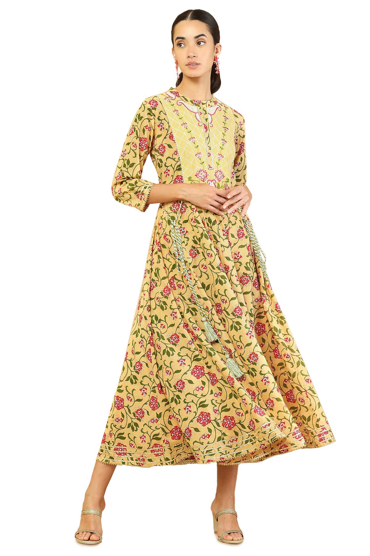 Soch Women's Cotton Angrakha Ankle Length Dress Shirt