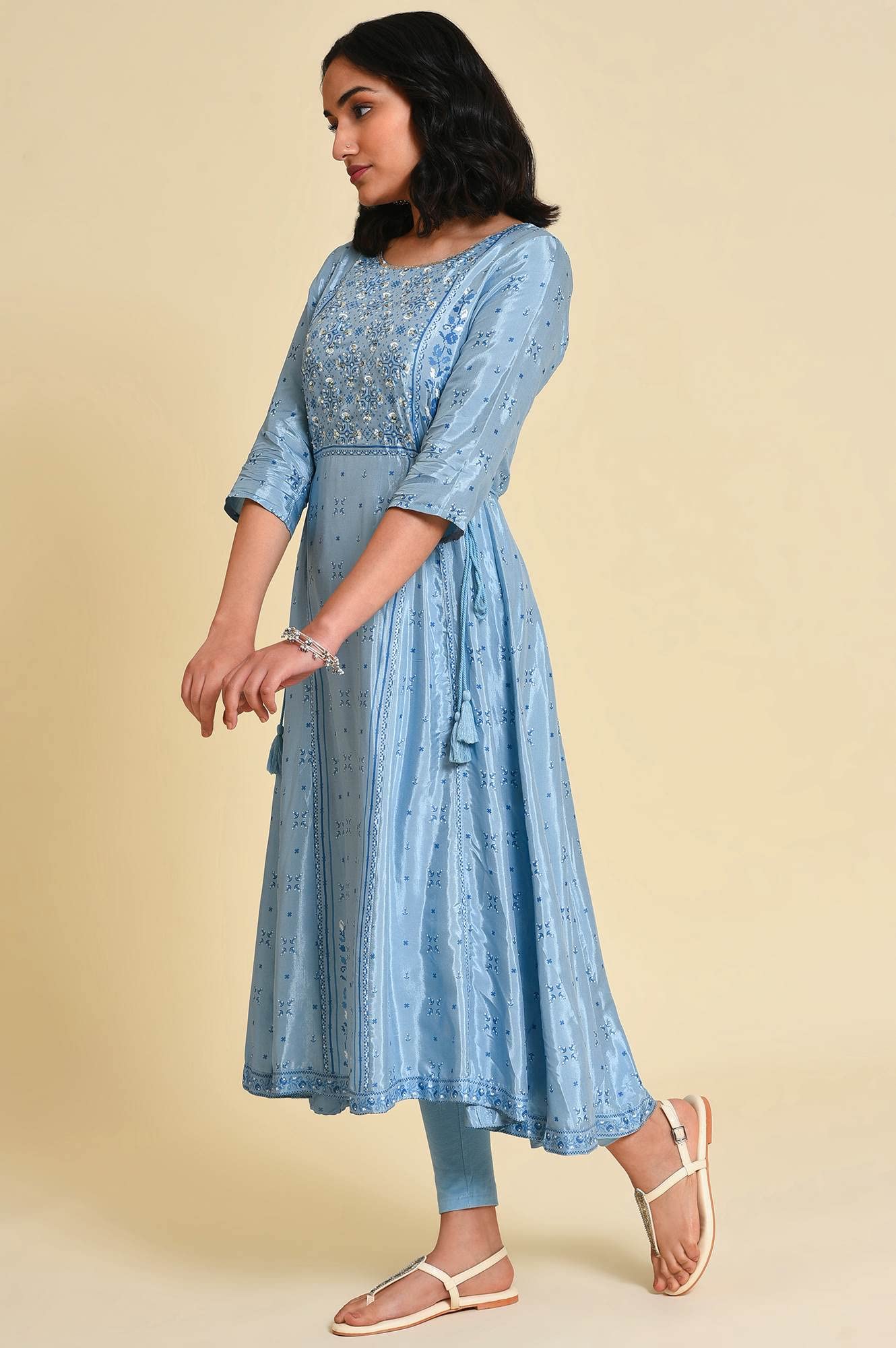 W for Woman Sequined Shantung Viscose Kurta for Women