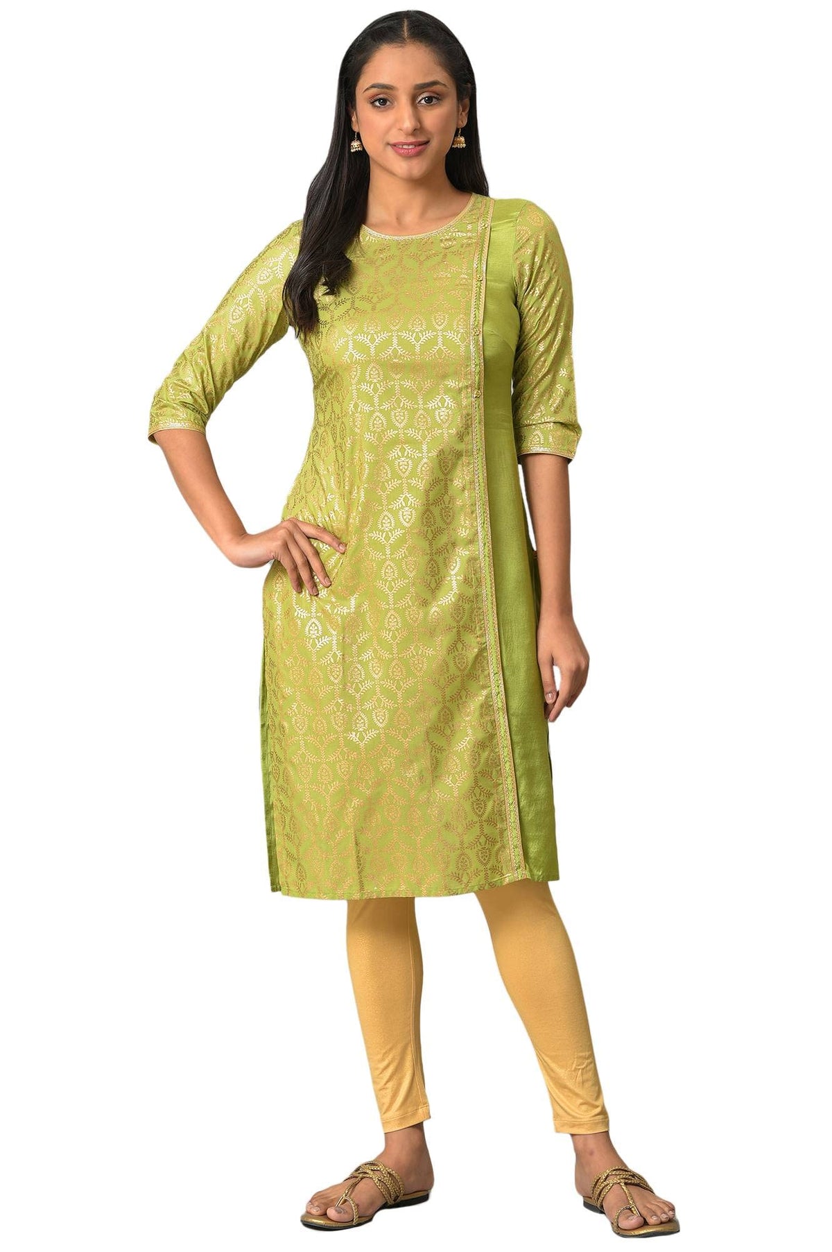Aurelia Green Foil Print Regular Kurta For Women