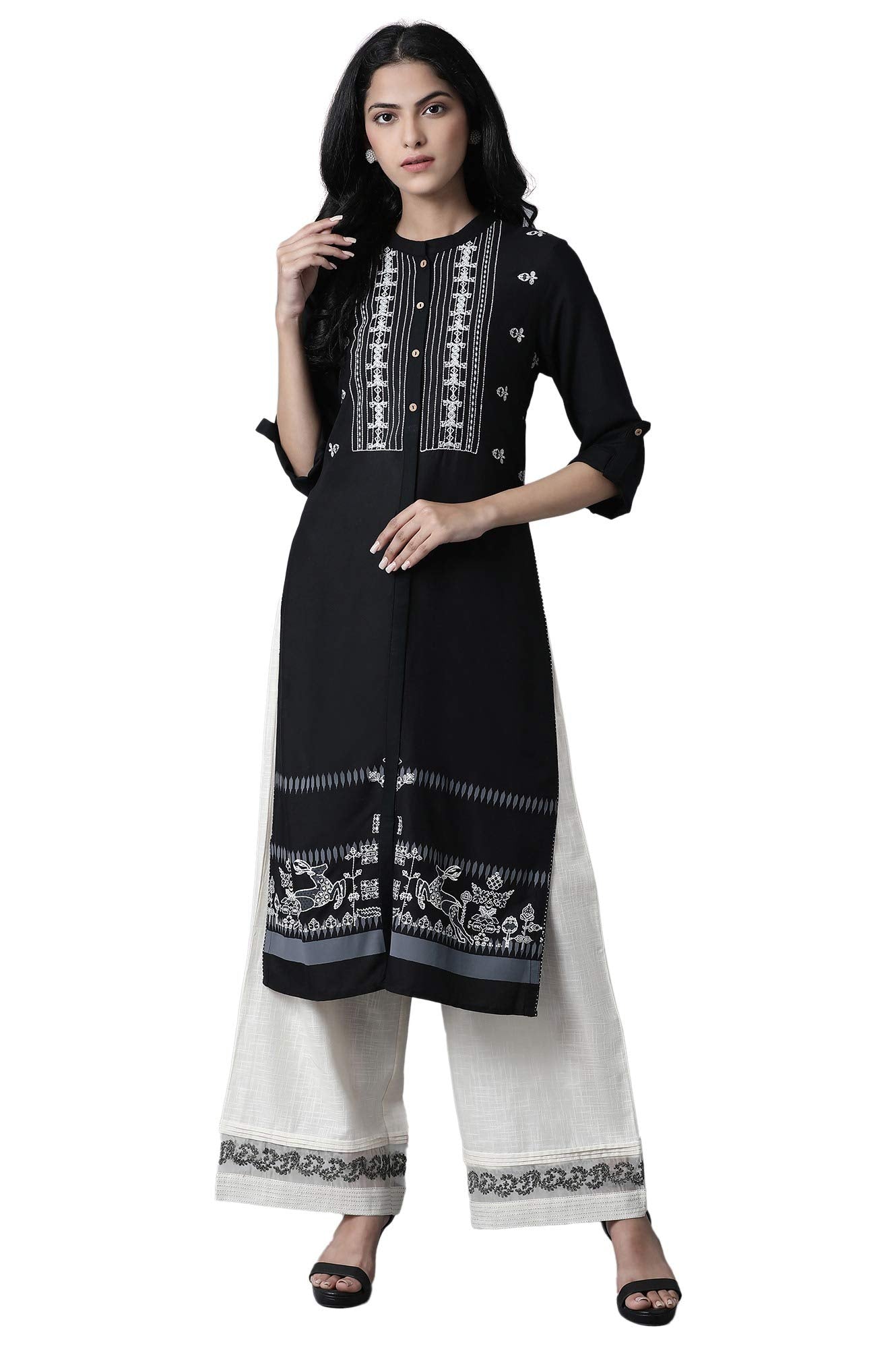 W for Woman Women's Viscose Regular Fit Embroidered and Printed Shirt Kurta