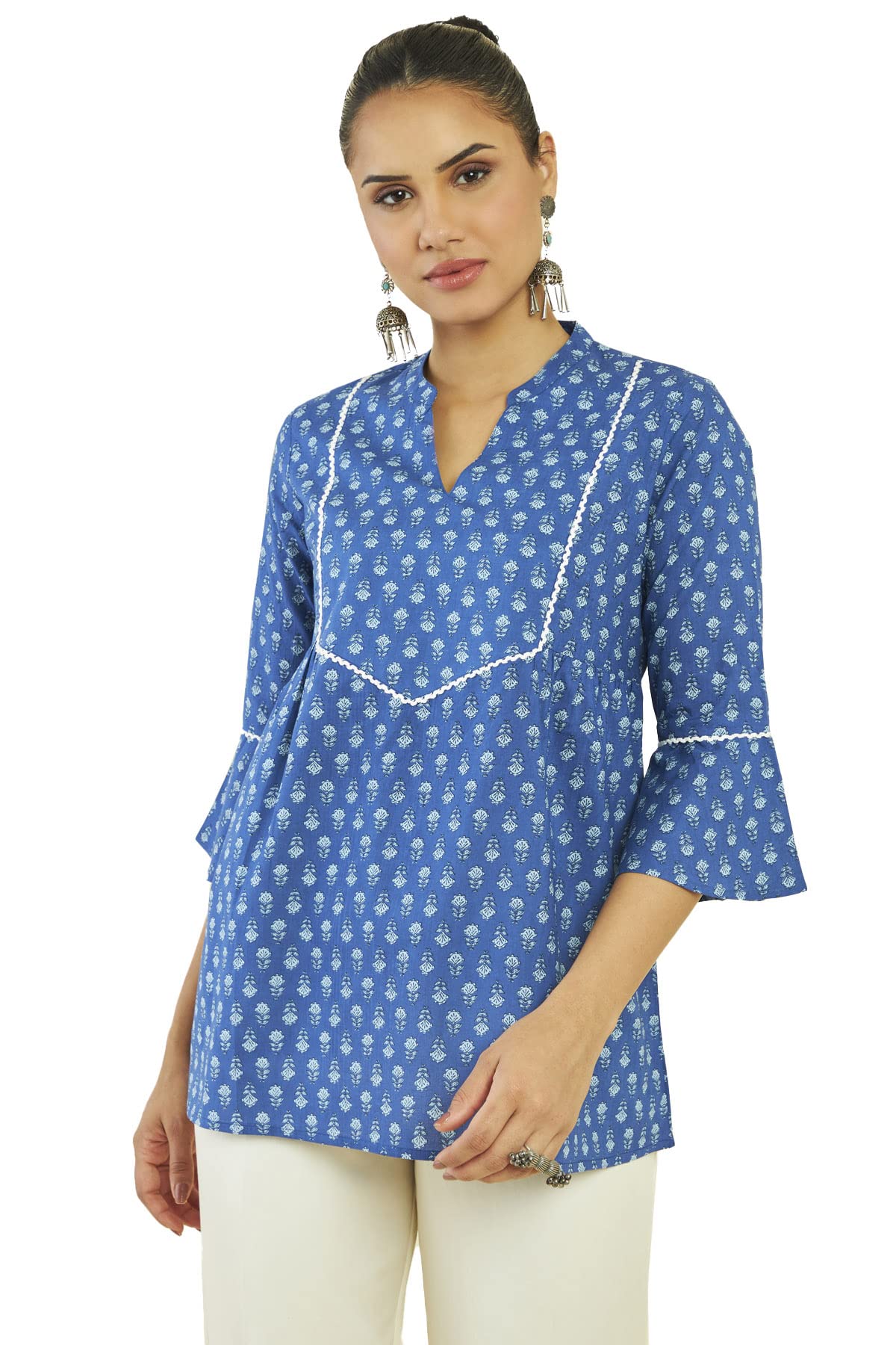 Soch Women Blue Cotton Floral Tunic