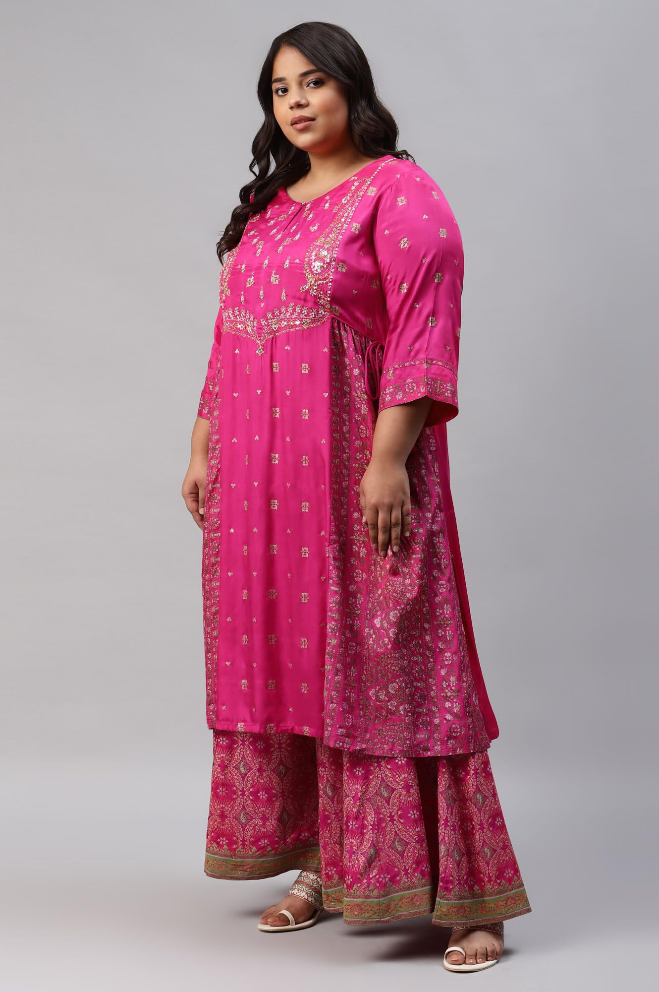 W for Woman Women Viscose Flared Floral Printed Festive Plus Size Regular Kurta