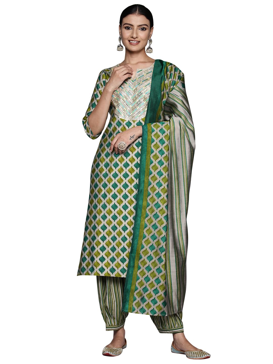 Libas WomenS Silk Blend Kurta Sets (34906_Green