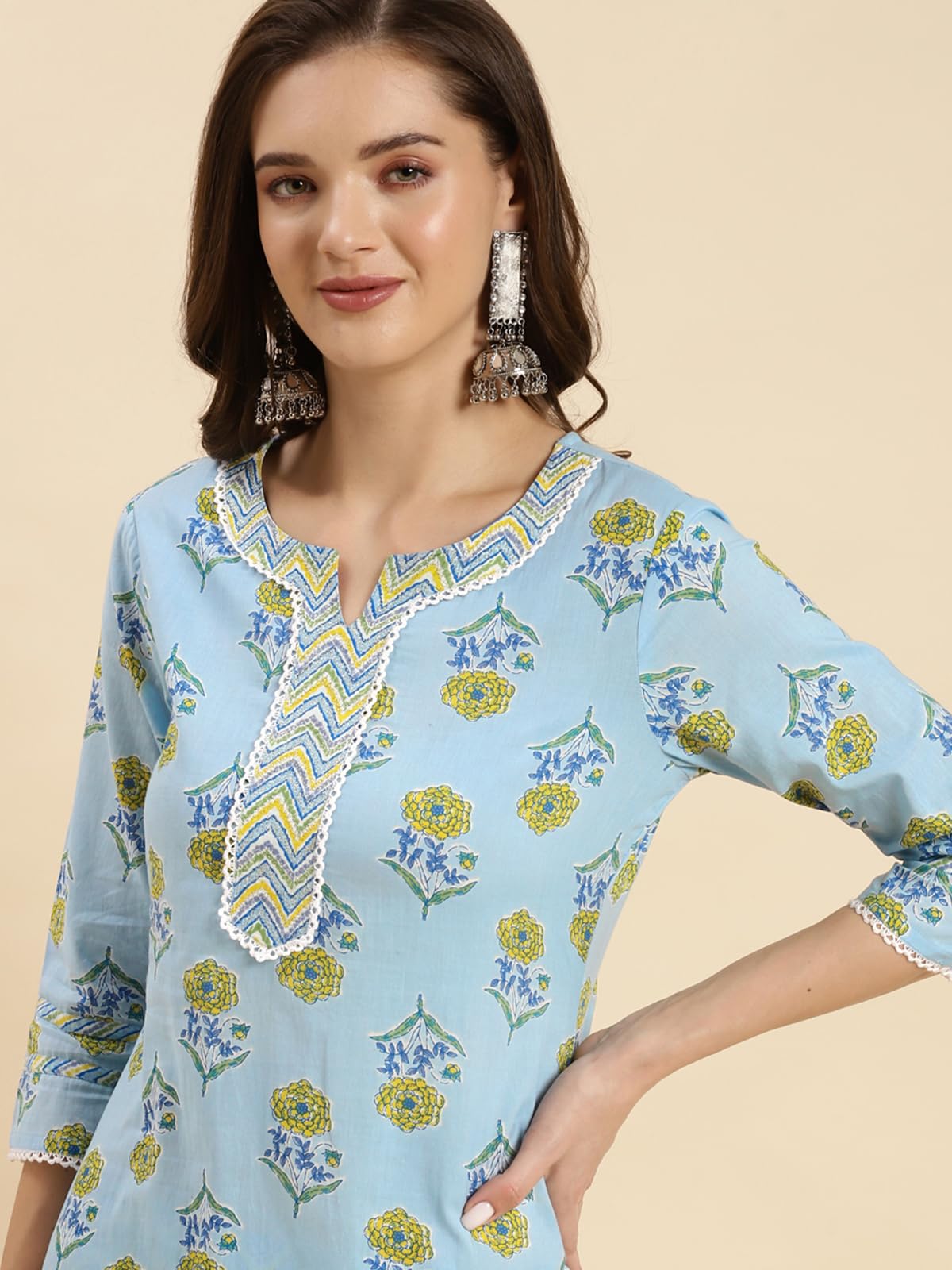Rangita Light Blue Cotton Printed Straight Kurta With Pant | Kurta Set For Women_3Xl