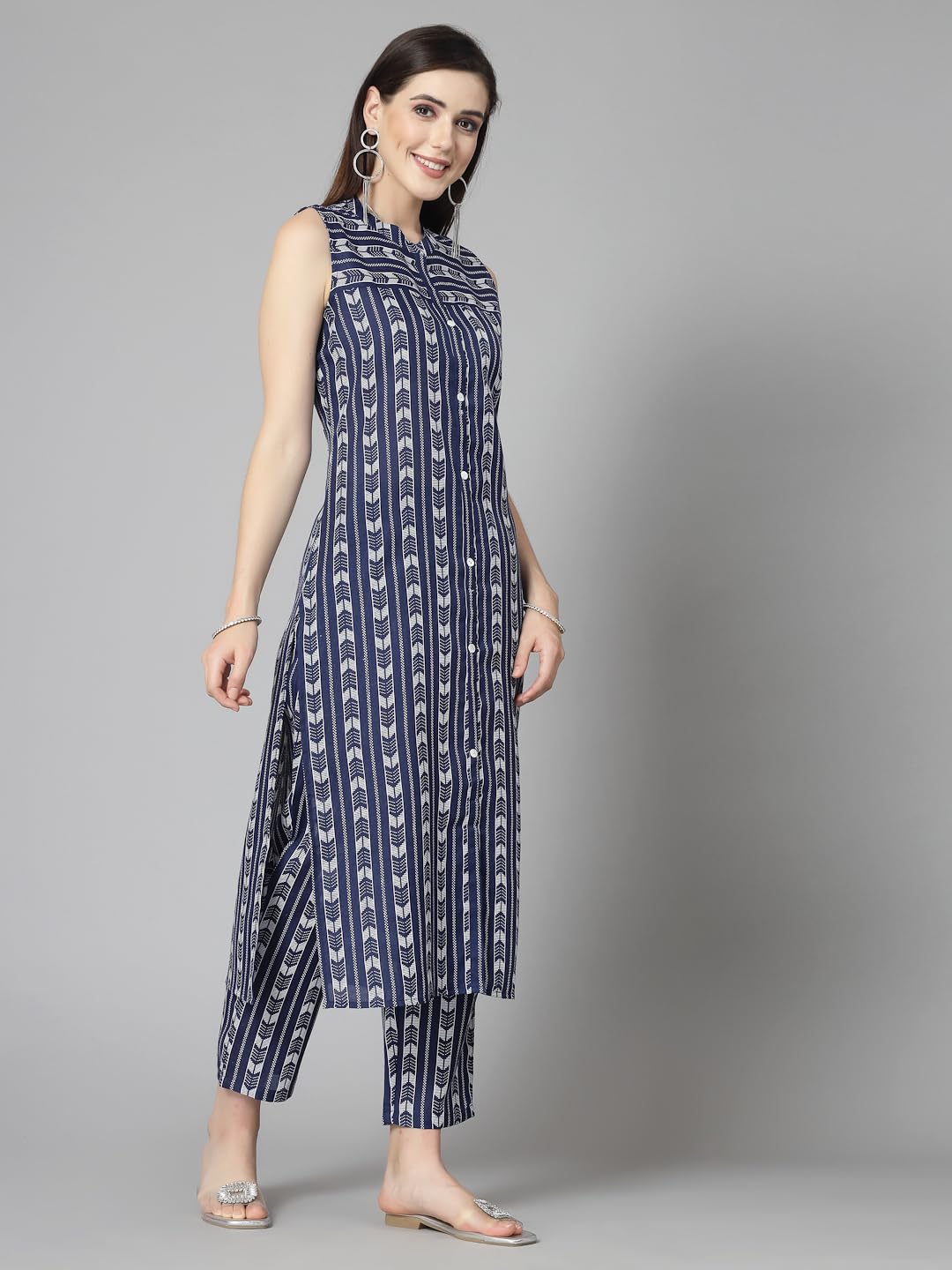 Stylum Women's Printed Cotton Blend Straight Kurta Pant Set (ROYALRUMBLE_Blue)