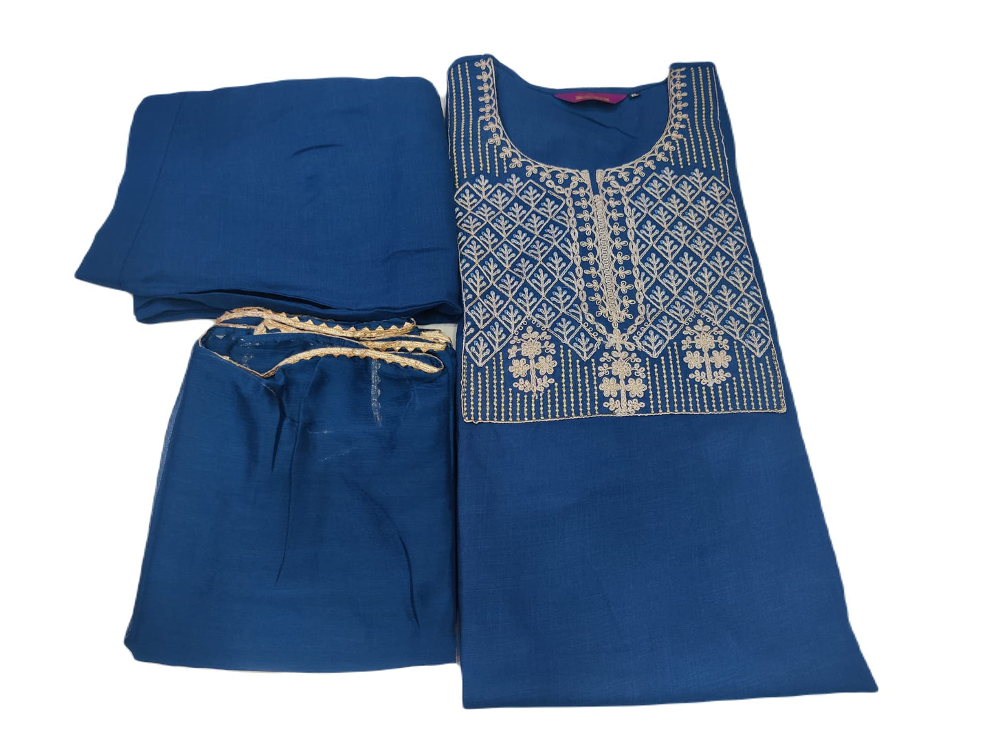 ANNI DESIGNER Womens Cotton Blend Straight Solid Kurta with Palazzo & Dupatta (Just New Cerosin_XXL_Blue_XX-Large)