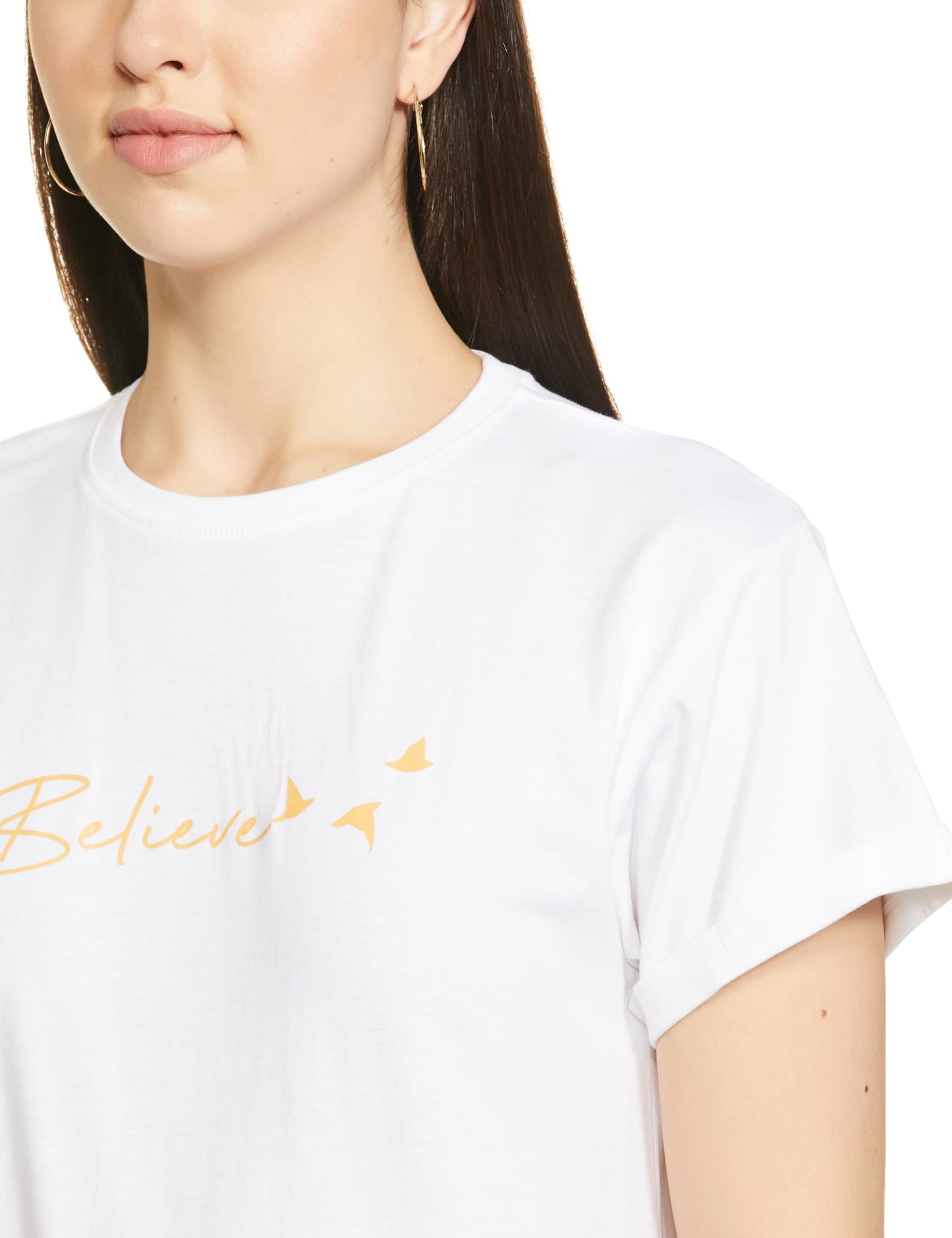 Bewakoof Women Minimal Believe Boyfriend White Half Sleeve Round Neck Printed T-Shirt