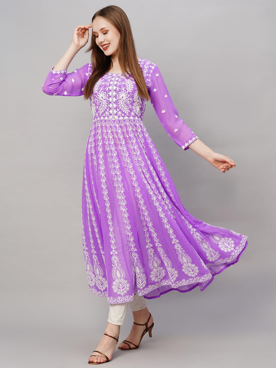 ANNI DESIGNER Women's Georgette Chikankari Embroidered Anarkali Kurti