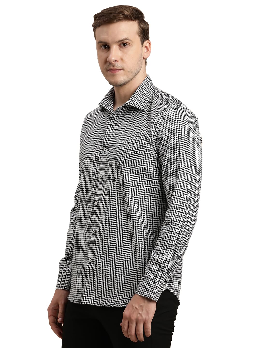 Turtle Men Giza Cotton Slim Fit Black Dobby Print Formal Shirt