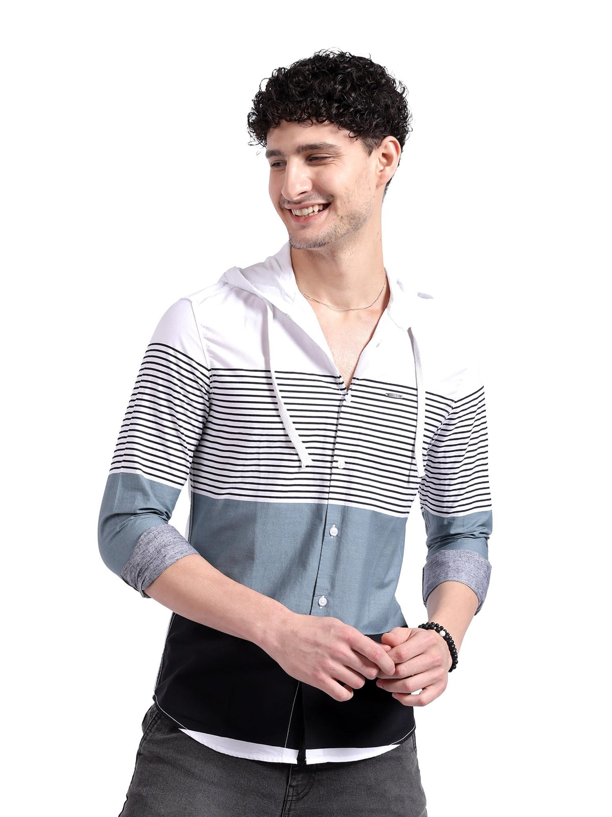 The Indian Garage Co White Regular Fit Spread Collar Striped Long Sleeves Shirt