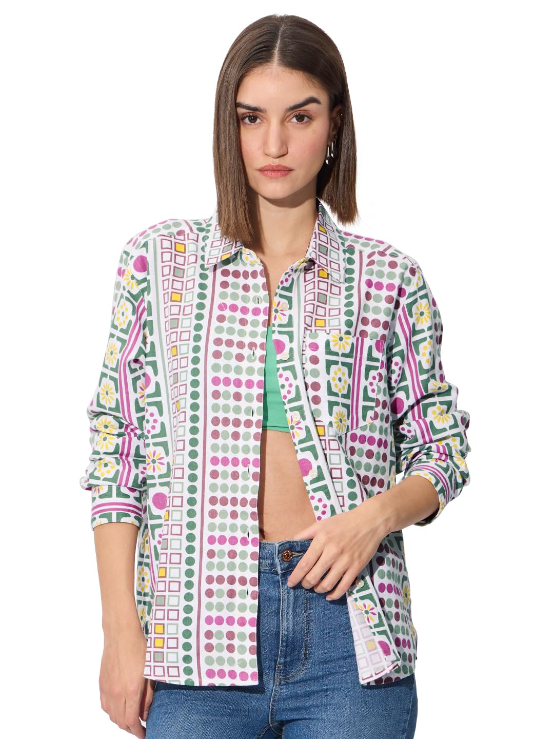 The Souled Store Originals: Aztec Women and Girls Long Sleeve Collared Neck Button Down Boyfriend Shirts Womens Boyfriend Shirts
