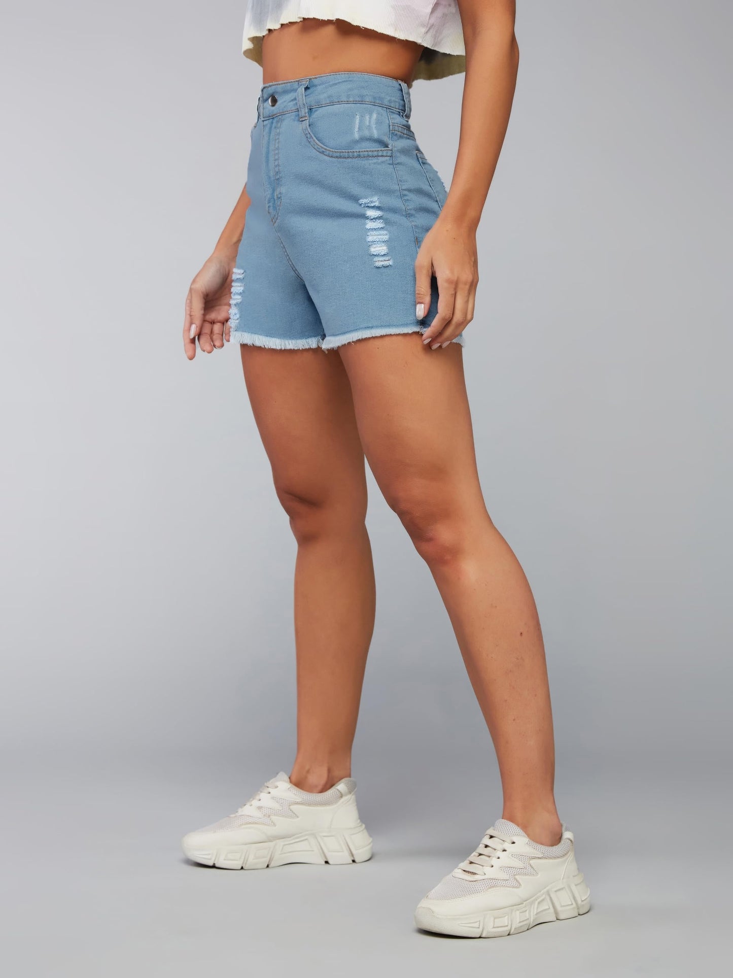 Dolce Crudo Enhance Optimism Denim Ripped Shorts Blue