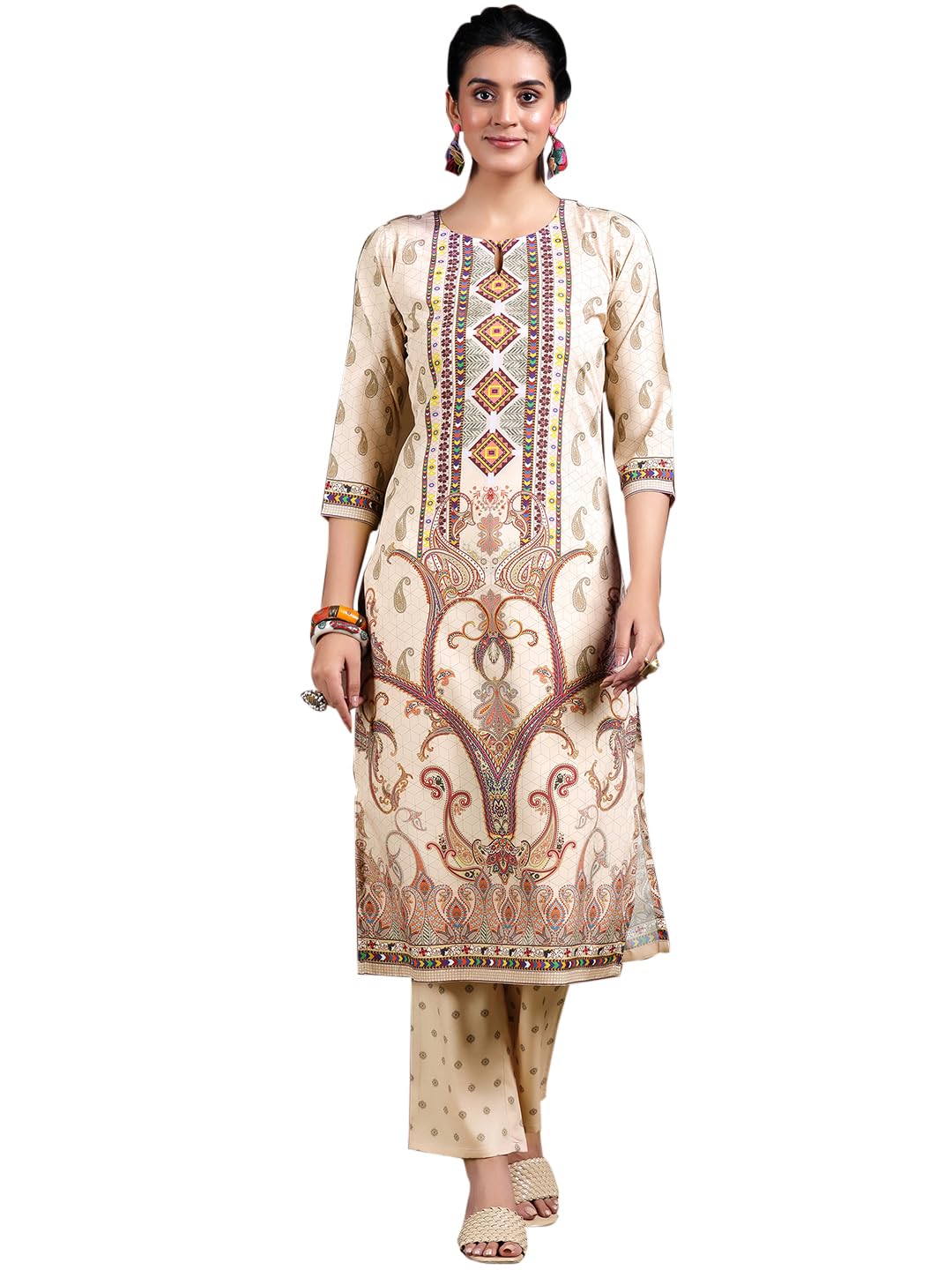 Libas WomenS Poly Crepe Printed Kurta Set (39003 Beige