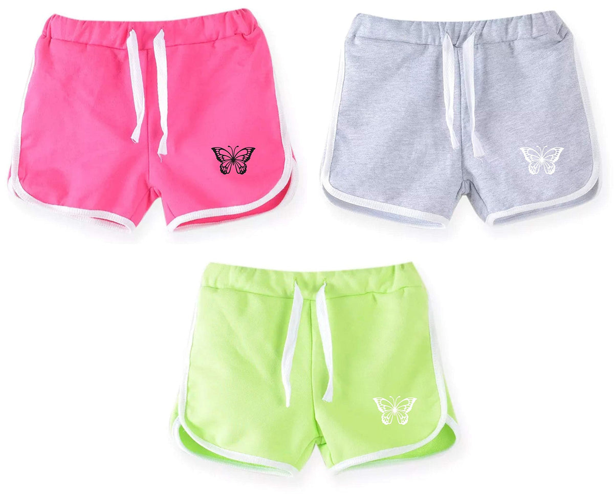 Kyda Kids Girls Cotton Plain Regular Fit Shorts For Summer- Multicolor