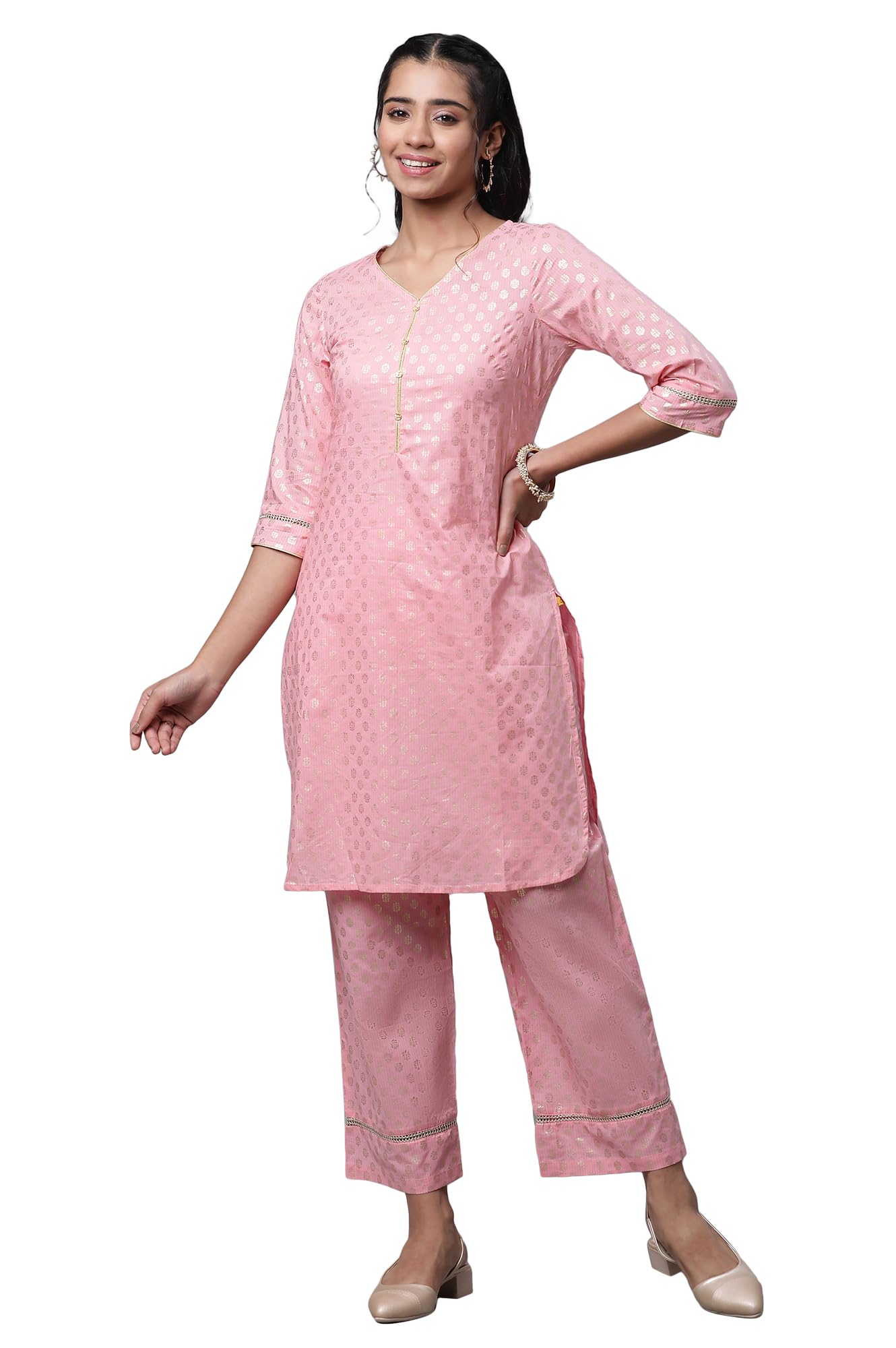 Aurelia Women's Light Pink Pure Cotton Straight Kurta, Palazzos Suit Set_23AUAS14756-507757_XXL