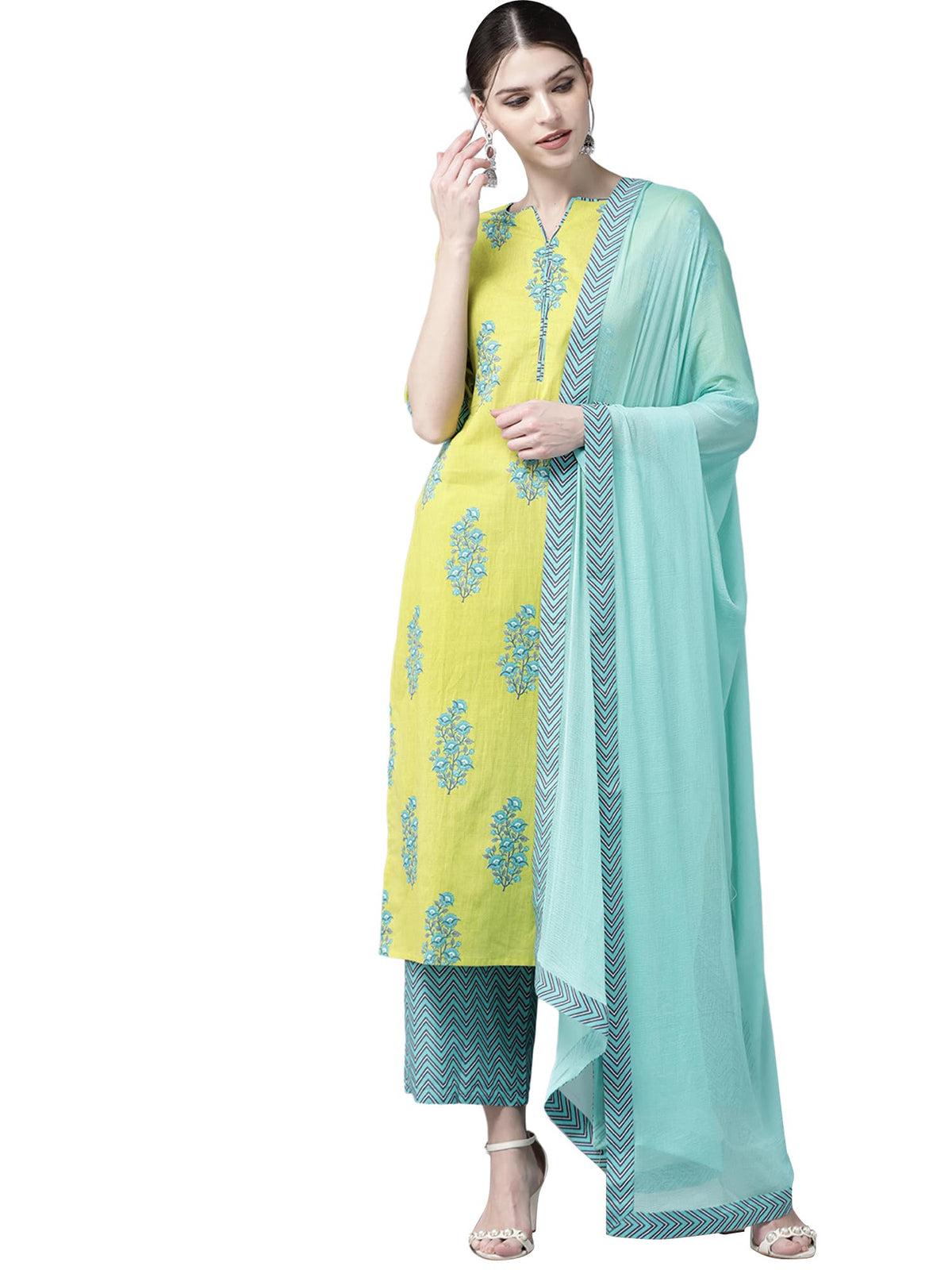 Libas WomenS Cotton Kurta Sets (20197_Green