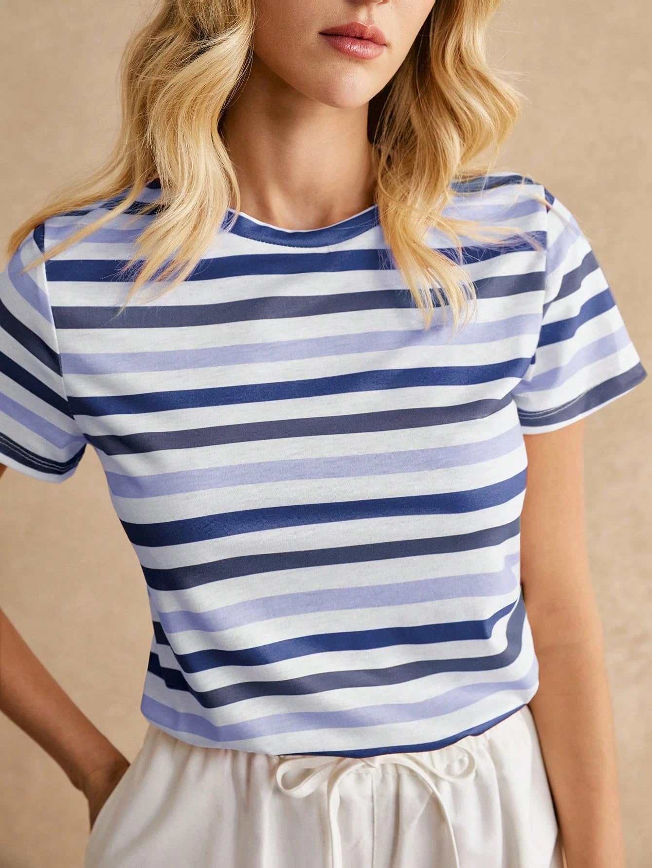 Toochki Tops for Woman | Spandex Top | T-Shirt | Tshirt | Western | for Jeans | Short Sleeve | Stretchable | Striped Printed Blu