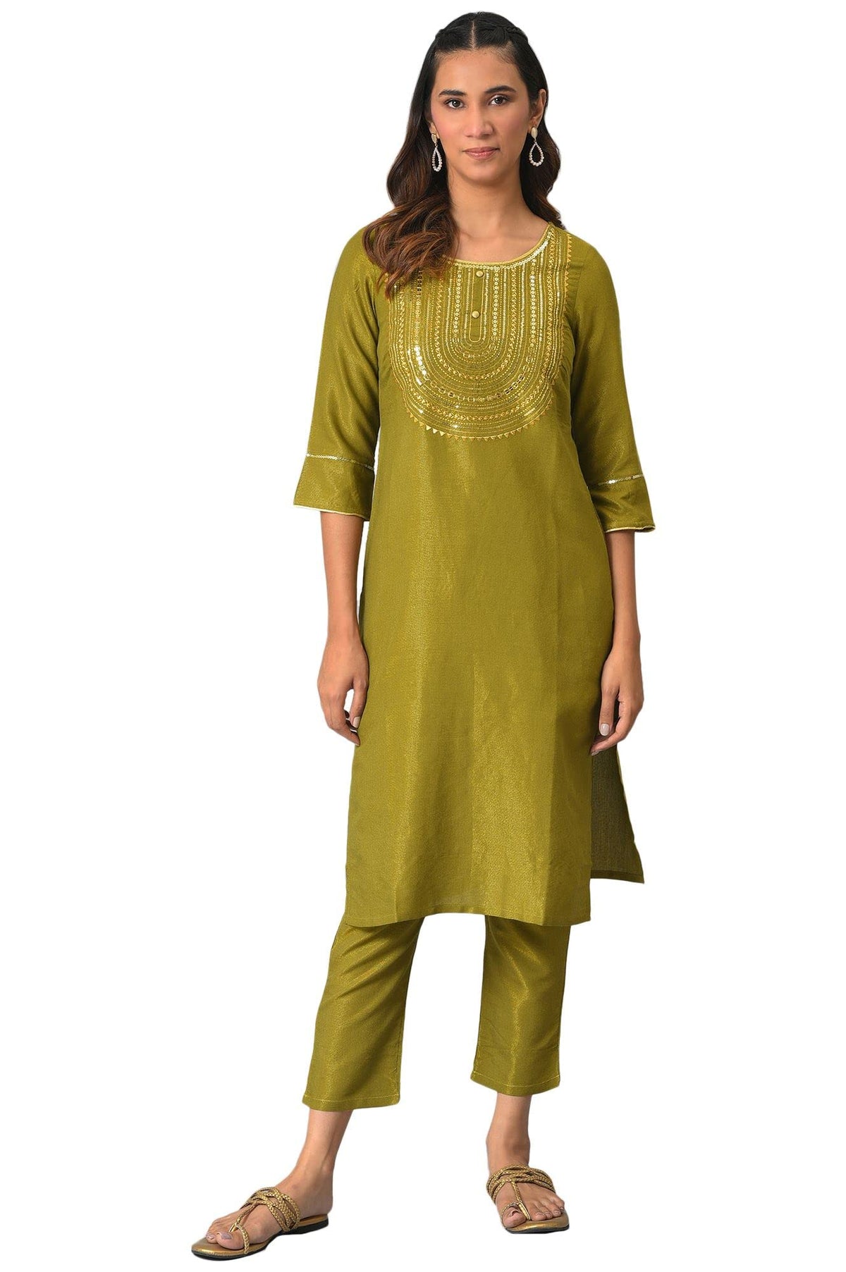 Aurelia Women Green Zari Embroidered Kurta With Straight Palazzo_22Auas12675-702901_Xs