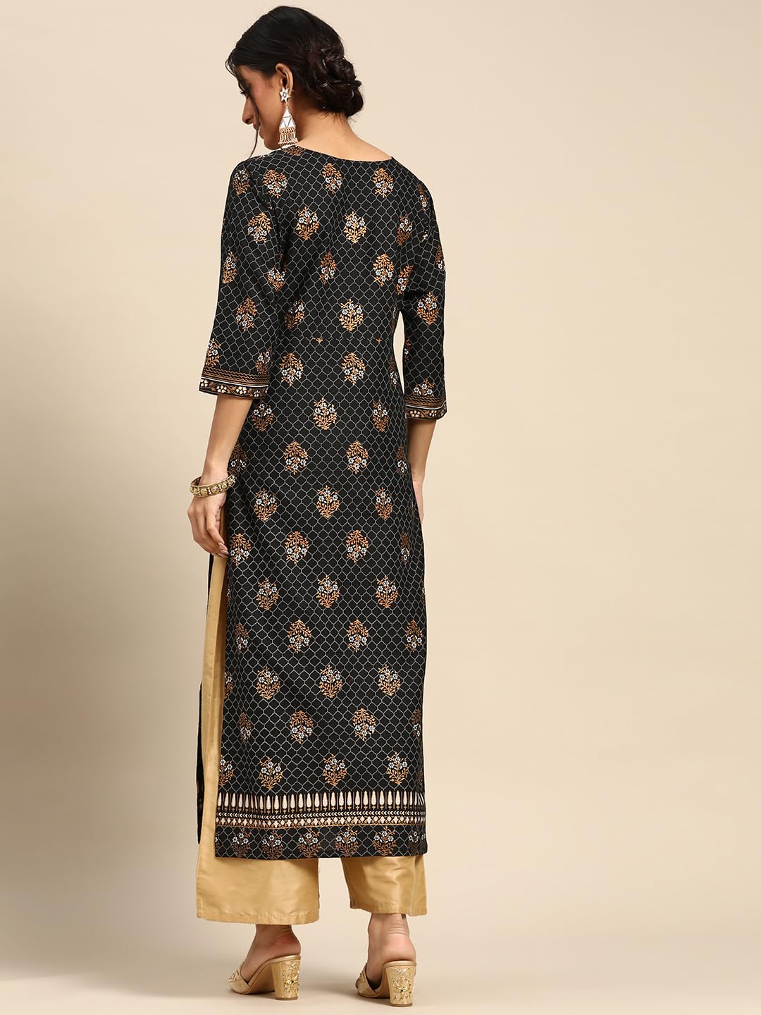 Libas Women'S Viscose Rayon Floral Straight Kurta (G2484_Black_S)