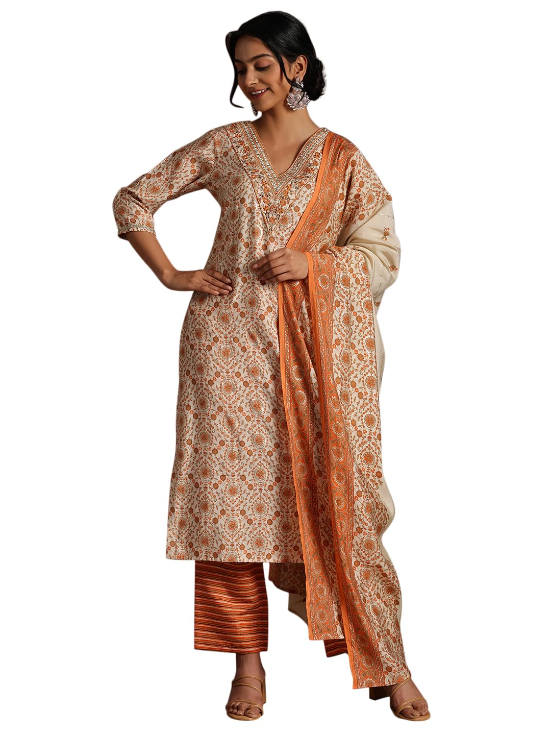 Libas WomenS Silk Blend Kurta Set (35888_Orange