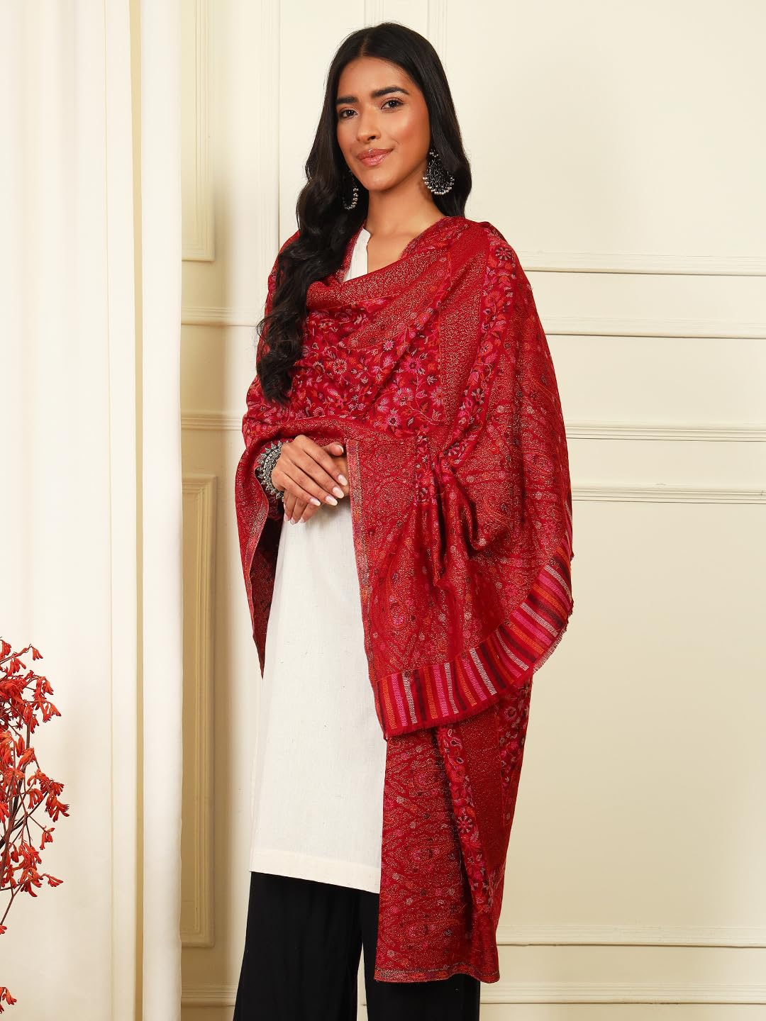 Pashmoda Women Rangrez Kaani Wool Blend Kashmiri Shawl, Stole, Scarf, Luxury Pashmina Evening Wrap (Size: 101 X 203 CM)