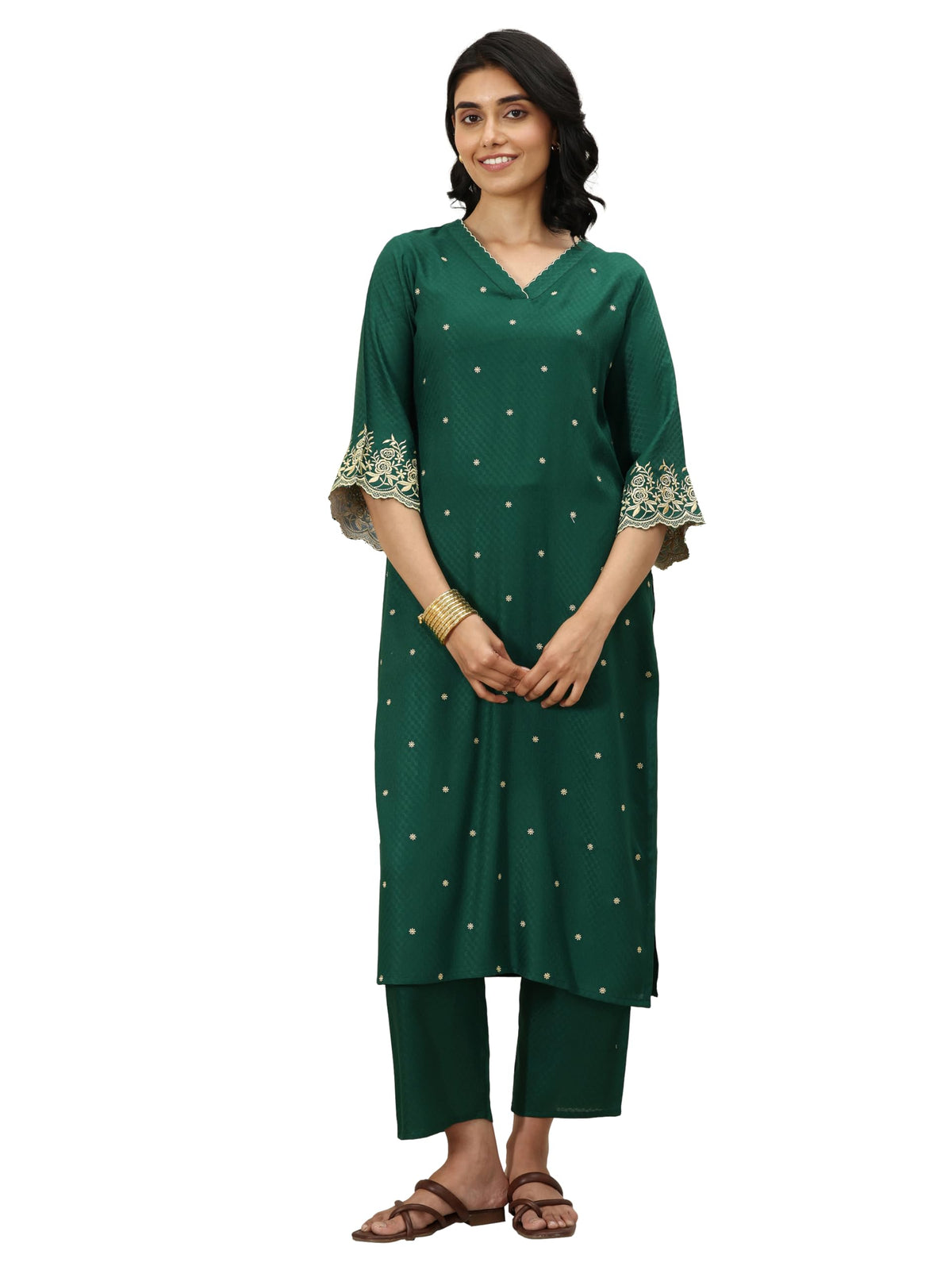 Libas Womens Woven Design Viscose Straight Kurta With Trousers