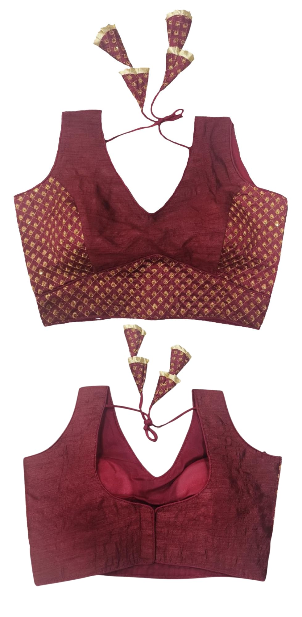 Pujia Mills WomenS Readymade Heavy Mono Banglori Sleeveless Sabyasachi Pattern Embroidery With Sequence Work Maroon Color Saree