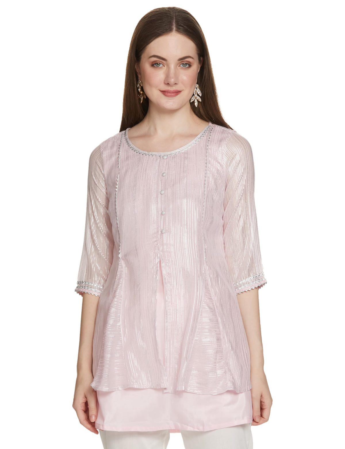 Aurelia Pink Foil Print Regular Kurti For Women