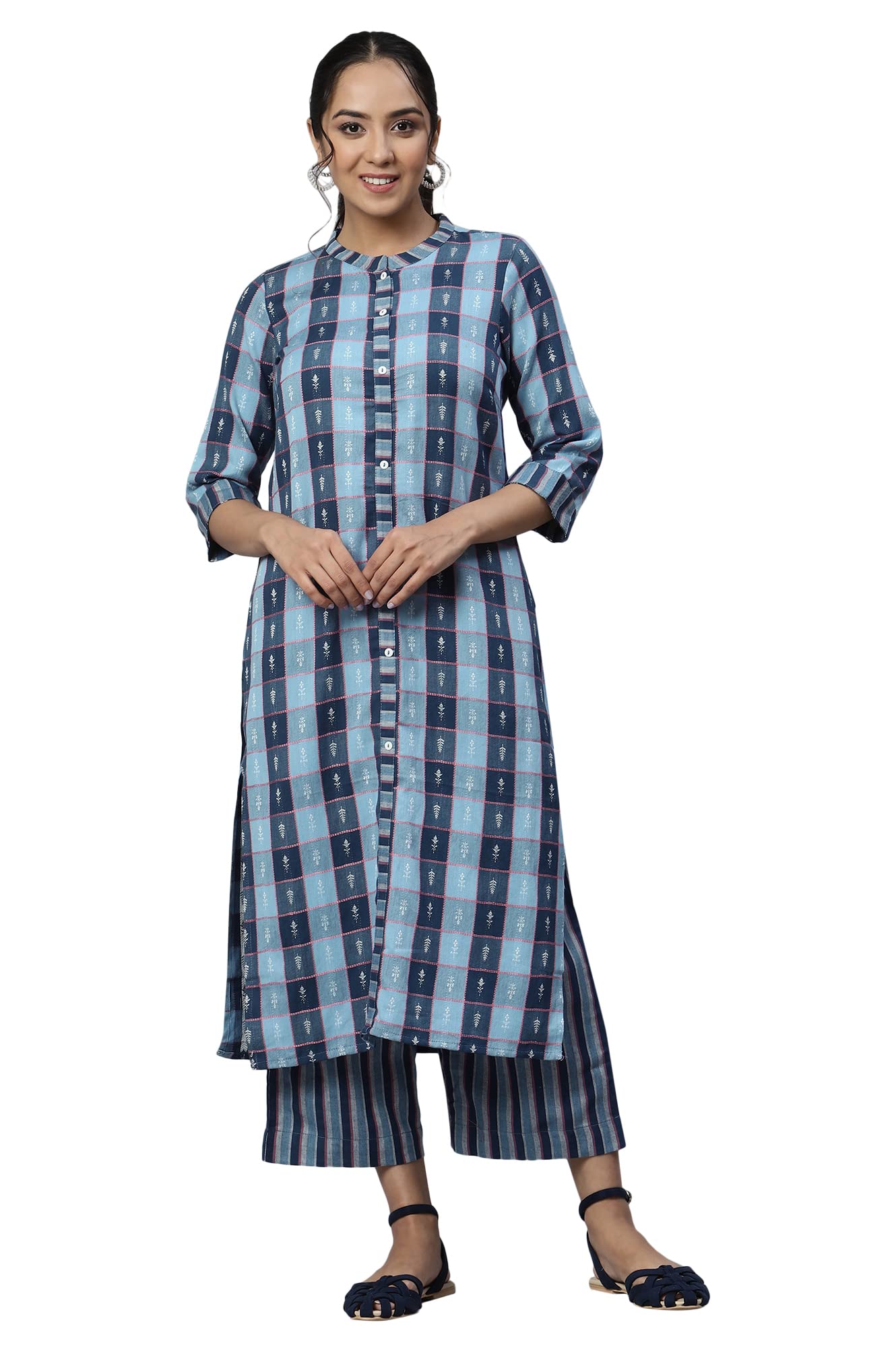 Aurelia Women Blue Kurta And Straight Pants Co-Ord Set_22Auas13379-702540_Xs