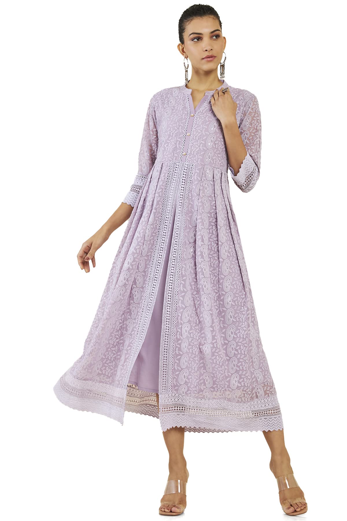 Soch Women Purple Georgette Embroidered Dress Kurta