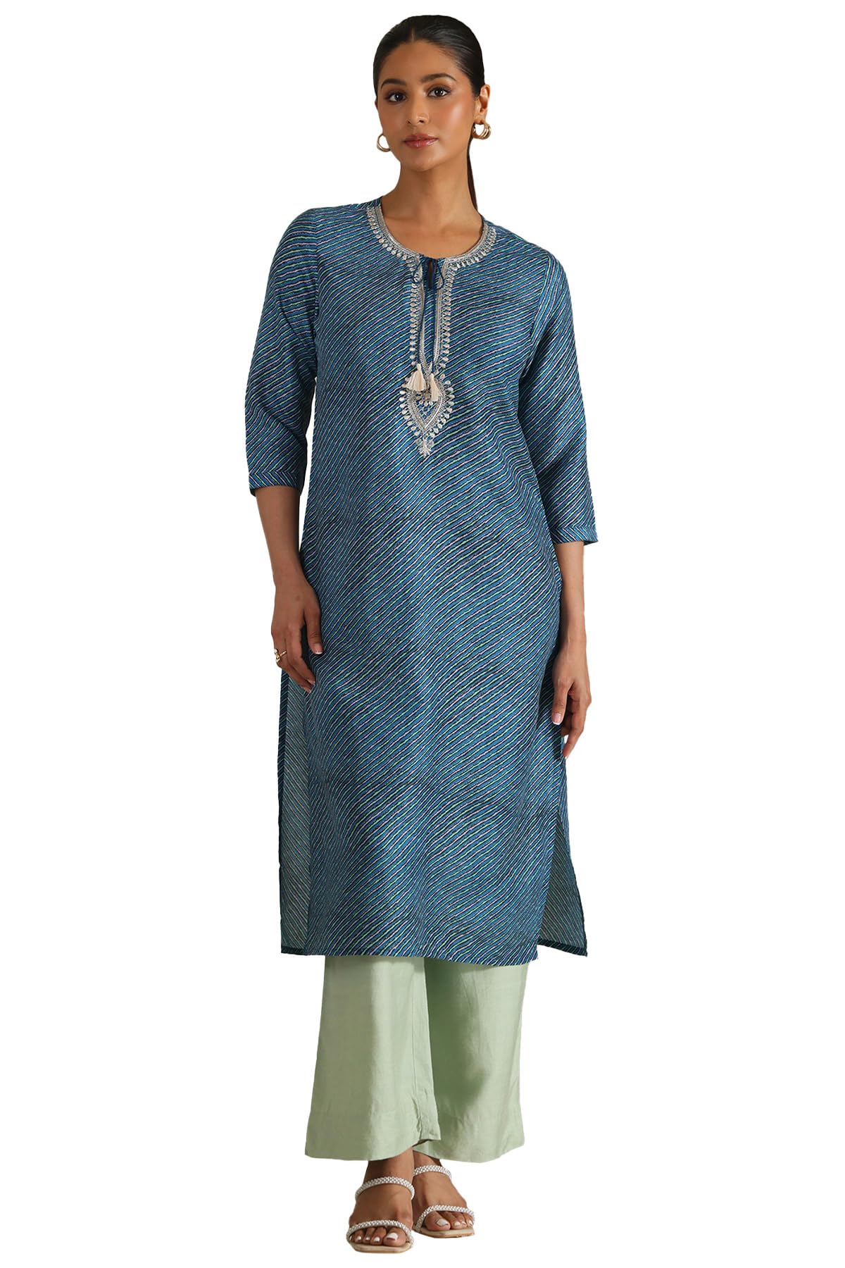 Soch Womens Black Muslin Leheriya Kurta with Zari Woven