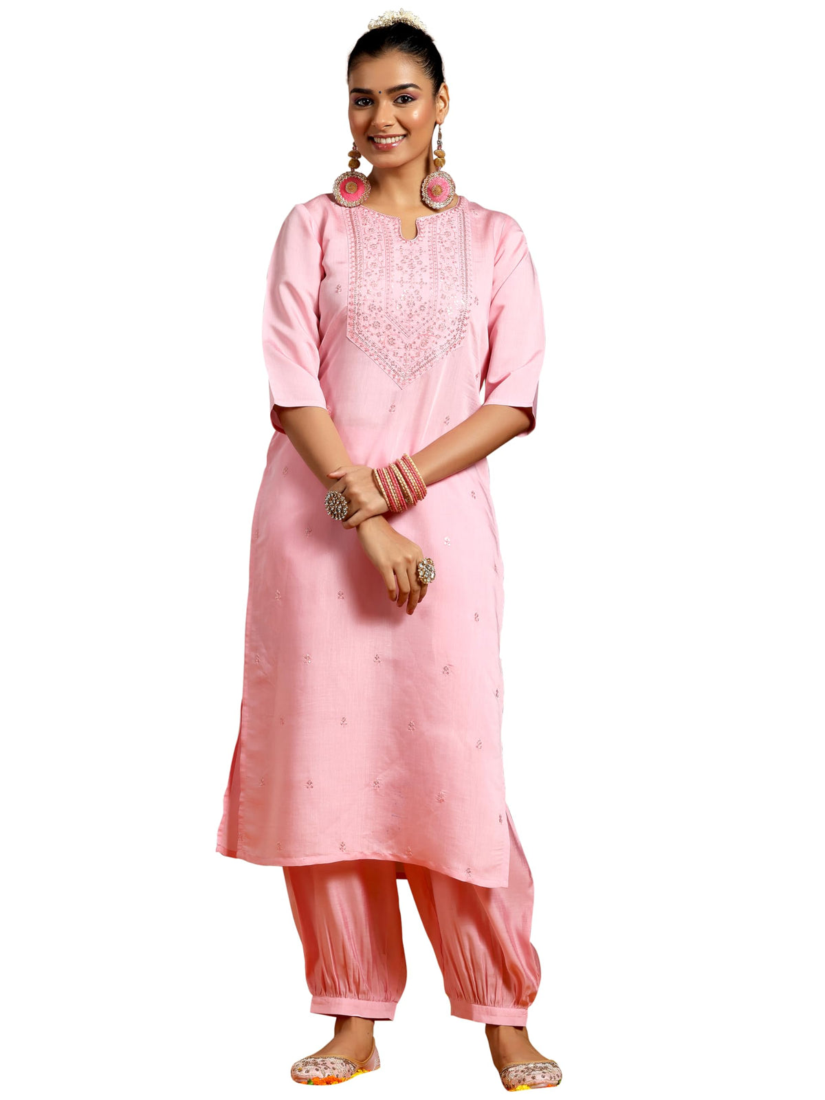 Libas WomenS Silk Blend Embroidered Kurta Set (Gs955_Pink