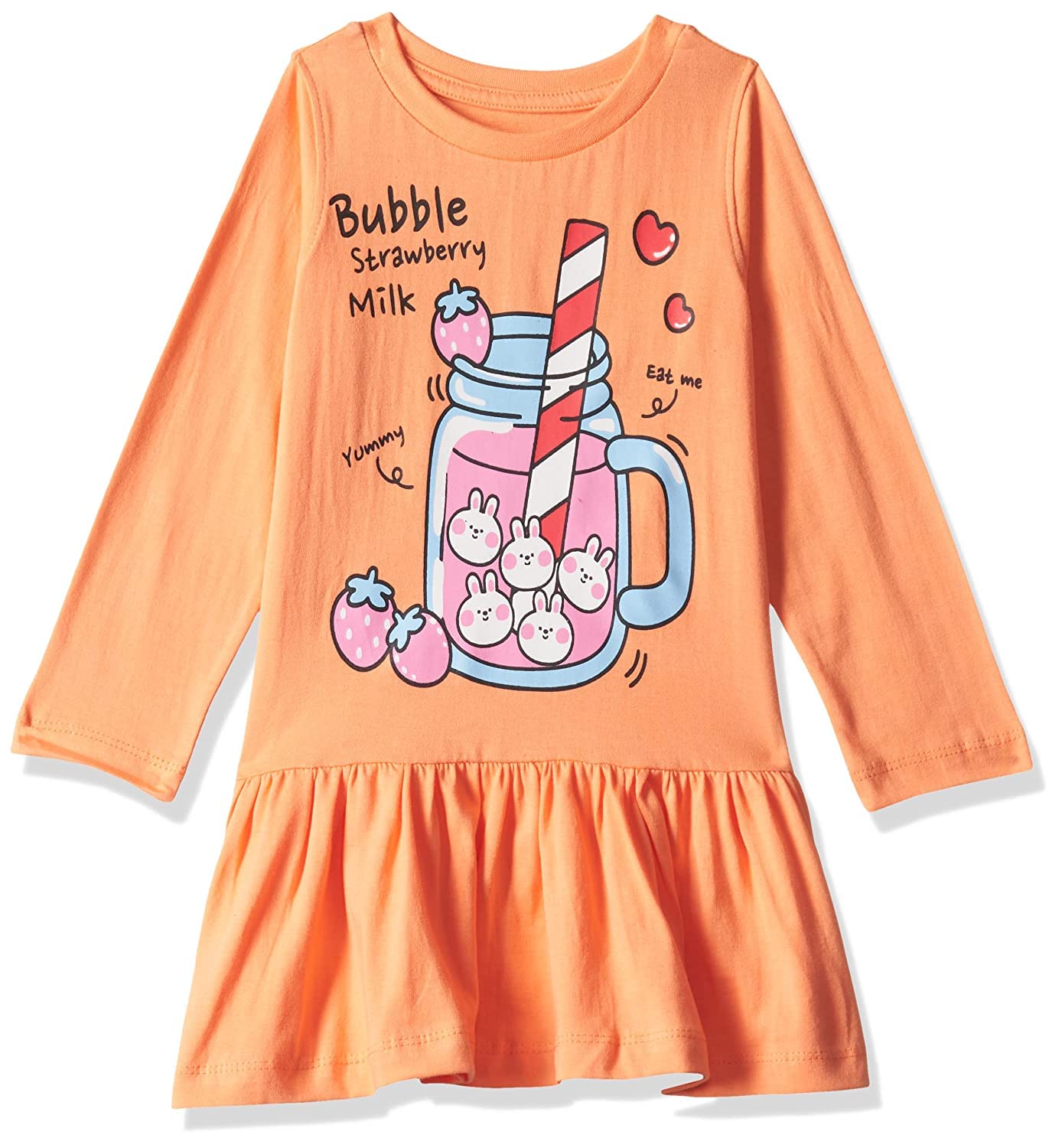 T2F Girls Cotton A-Line Knee-Length Casual Dress (GLS-DRZ-05_Light Orange