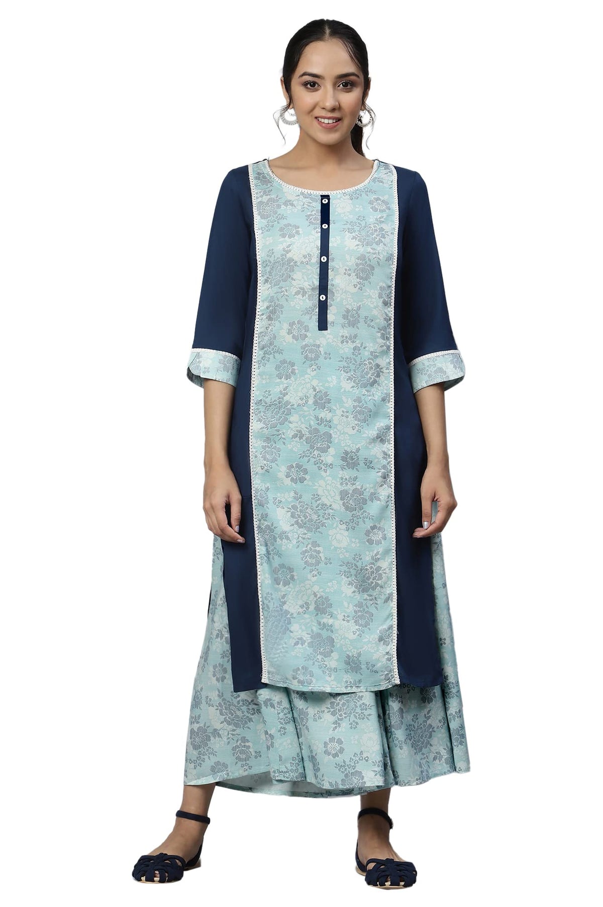 Aurelia Womens Floral Print Rayon Kurta Set with Culottes