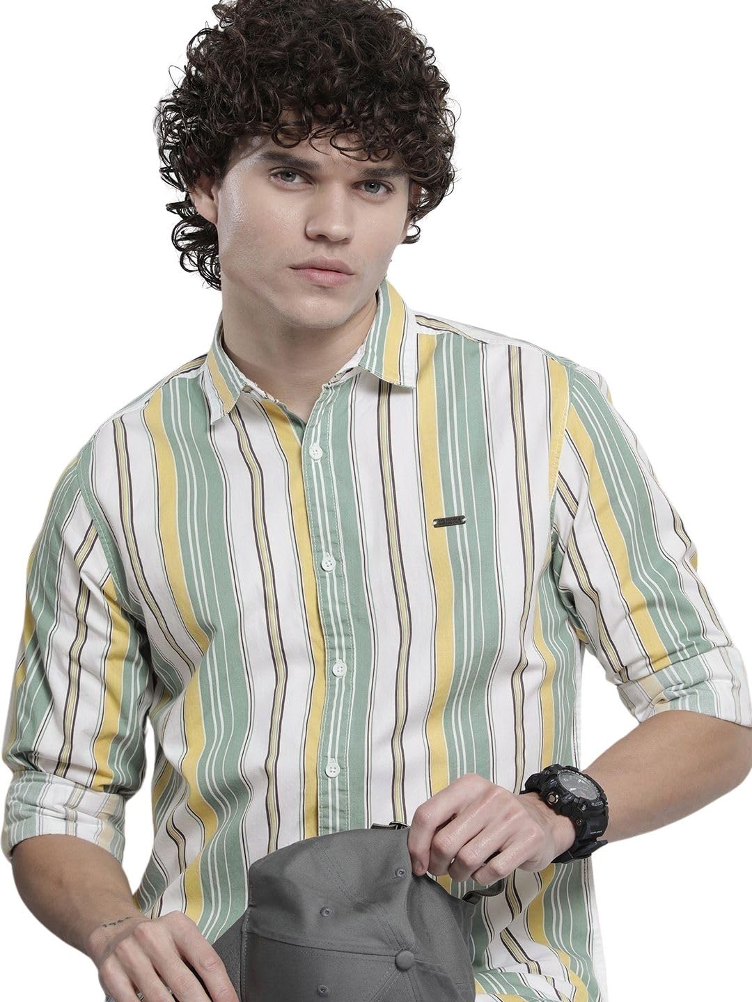 The Indian Garage Co Mens Slim Fit Shirt (0722-SH302-01_Green Yellow