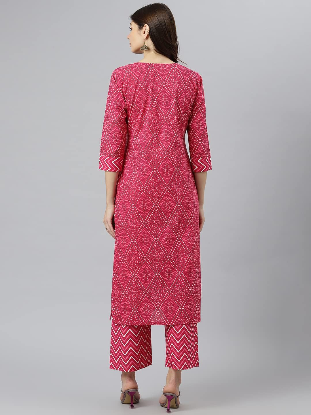 GoSriKi Women's Cotton Blend Printed Straight Kurta with Palazzo (Pimpli-GO)