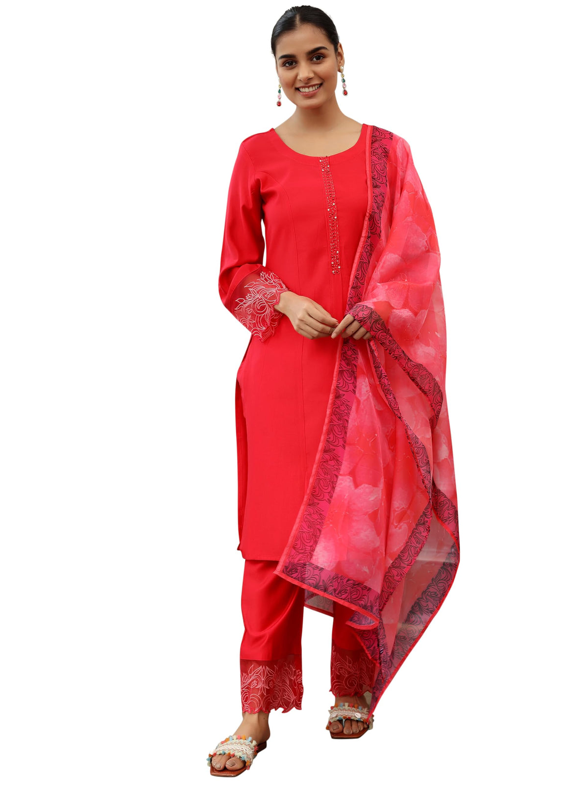 Libas WomenS Silk Blend Kurta Sets (48744O_Red
