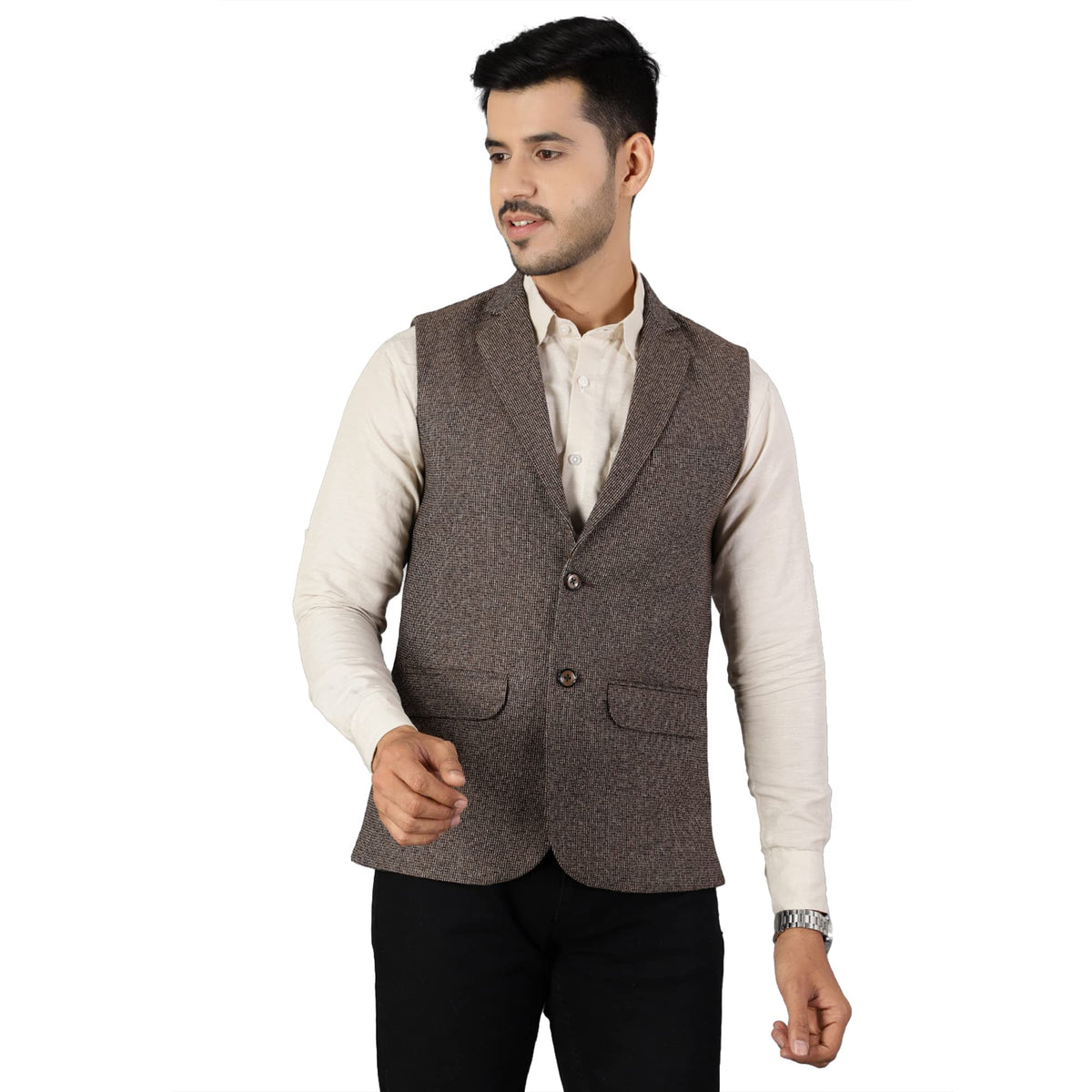 Wintage MenS Tweed Brown Modi Nehru Jacket: 42/L