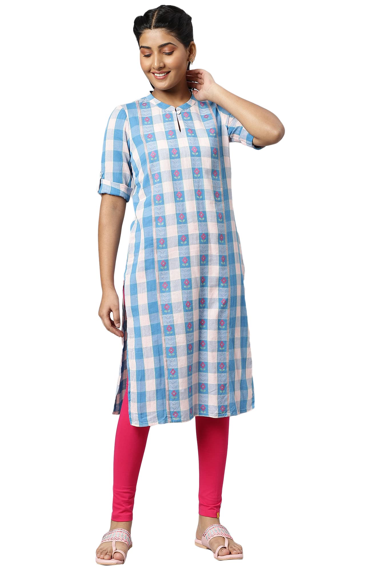 Aurelia Women Rose Quartz Dobby Geometric Yarn Dyed Straight Kurta_22AUA13347-702574_M