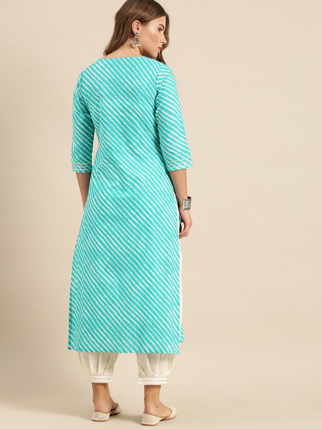 Varanga Women's Cotton Straight Kurta Set (KR_VKUR11251053_Turquoise Blue