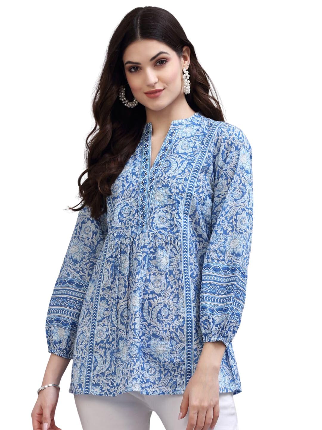 rytras Womens Floral Printed Rayon Top(Blue,X-Small)