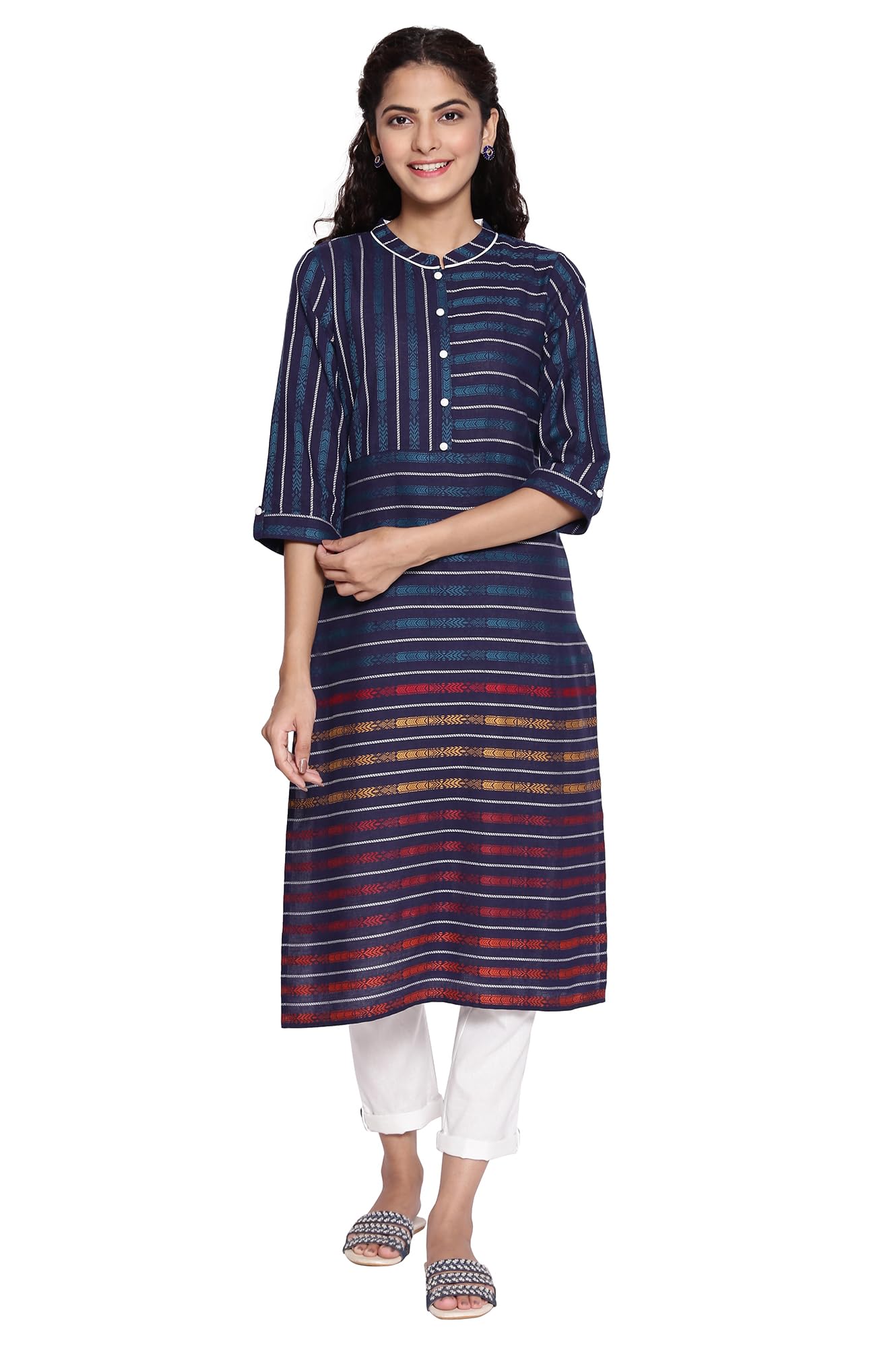 Aurelia Boat Neck Cotton Womens Knee Length Kurta (S21AUA11868-P)