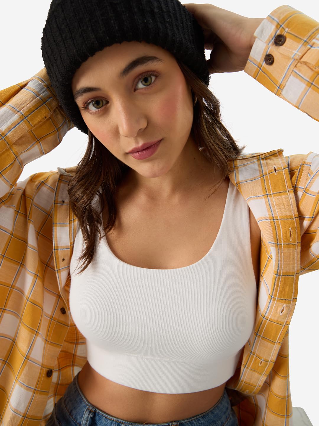 The Souled Store Solids: White Women and Girls Pull On Cotton Blend Bralette Top