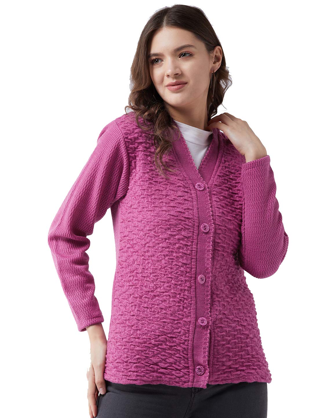 Pivl Womens Blended V-Neck Cardigan Sweater (PV502_Light Pink