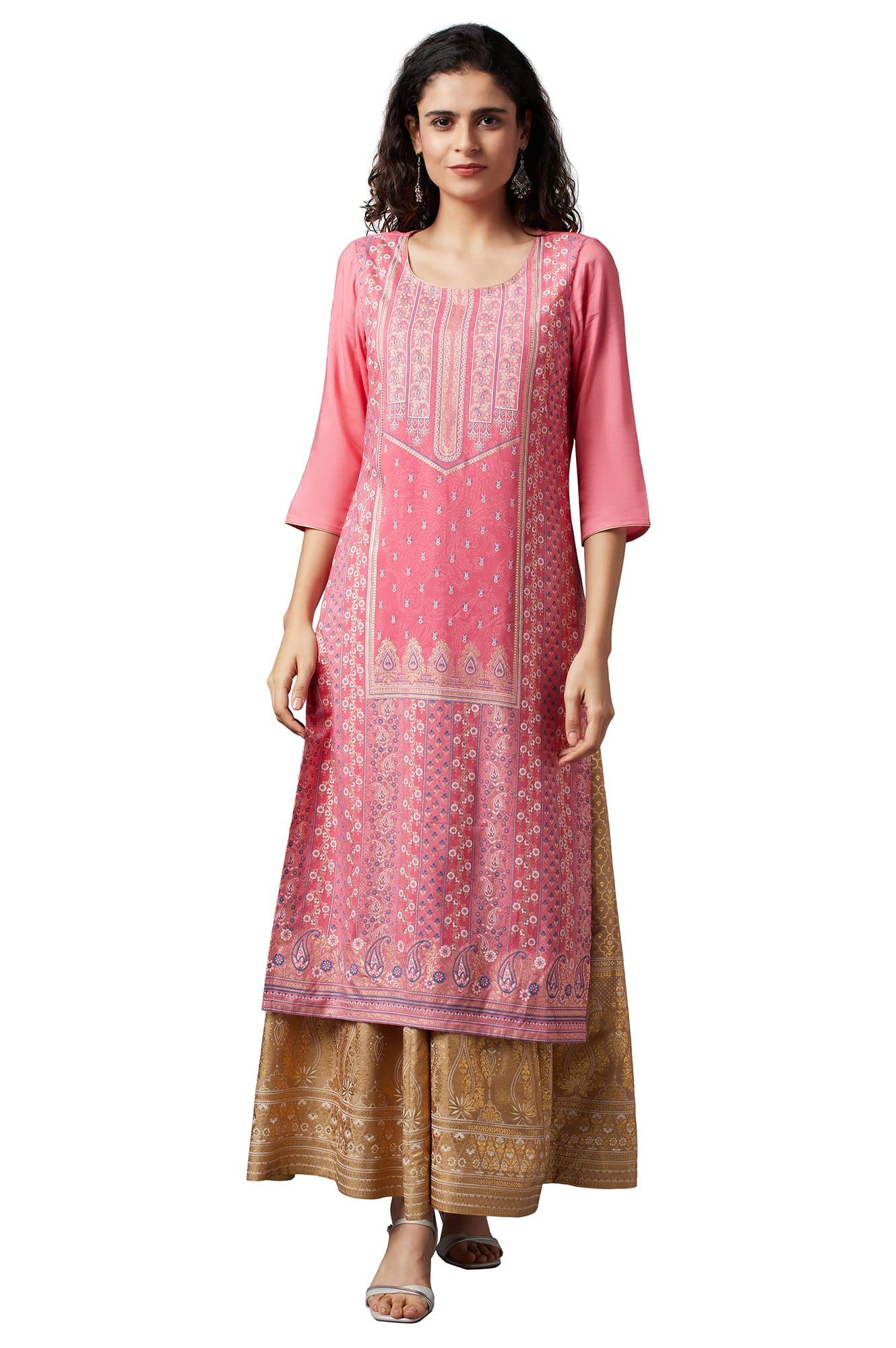 Aurelia Pink Festive Liva Kurta & Skirt Set