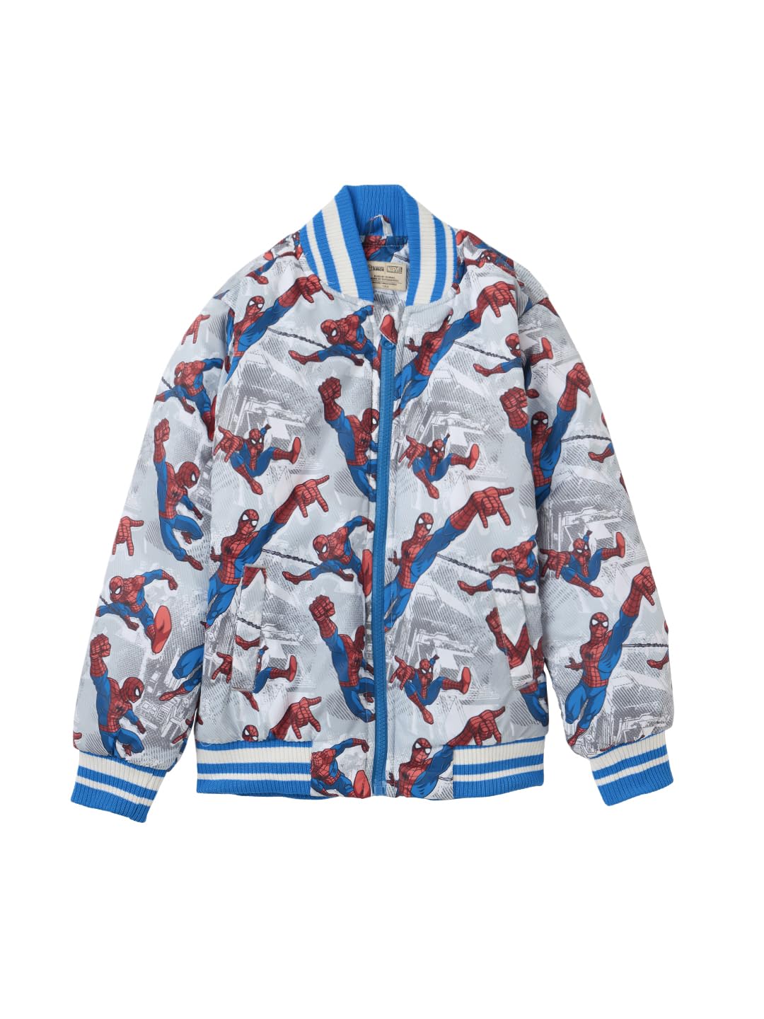 The Souled Store Official Spider-Man: Web-Slinger Men and Boys Long Sleeve Button Front Multicolor Graphic Printed Varsity Jacke