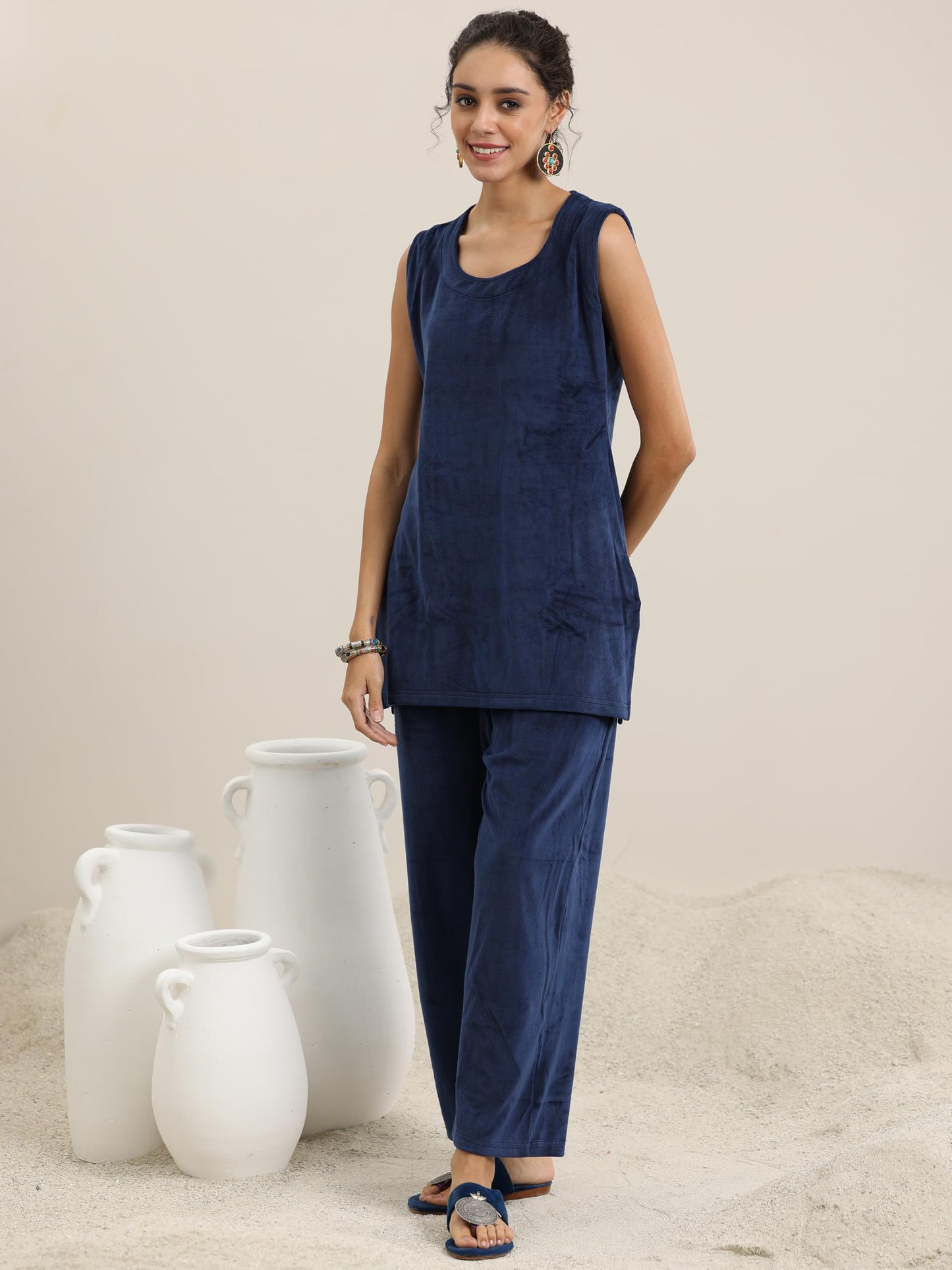 Libas WomenS Velvet Co Ord Set (49033W_Blue